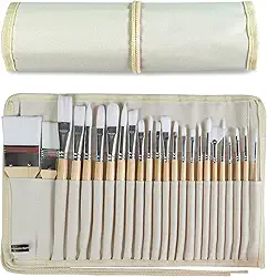 Conjunto de 24 pincéis de madeira com estojo de tela, profissional para pintura a óleo, acrílico e aquarela