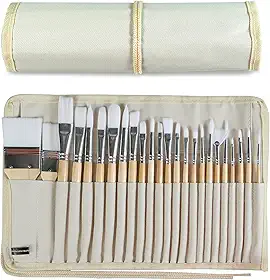 Conjunto de 24 pincéis de madeira com estojo de tela, profissional para pintura a óleo, acrílico e aquarela