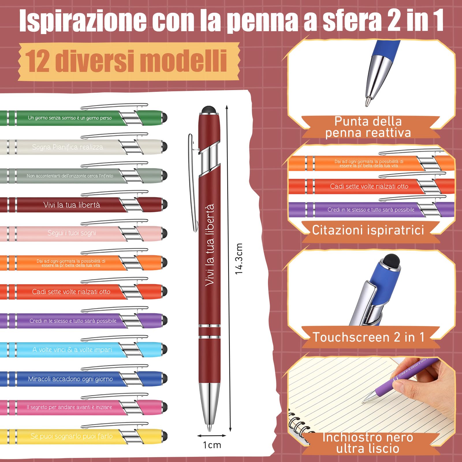 Jadive 12 Set de Regalo para Colegas Bolígrafos Motivacionales en Italiano Bolígrafo con Proverbios Llavero Motivacional de Silicona Bolsa de Organza Regalo para Empleados y Profesores