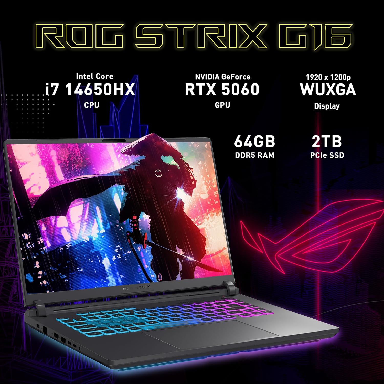 ASUS ROG Strix G16 16" FHD+ 165Hz Gaming Laptop, Intel i7-14650HX (Beats Intel i9-13900), GeForce RTX 5060, 64GB DDR5 RAM, 2TB SSD, Backlit Keyboard, Wi-Fi 7, Gray, Win 11 Pro, 1TB Docking Station Set