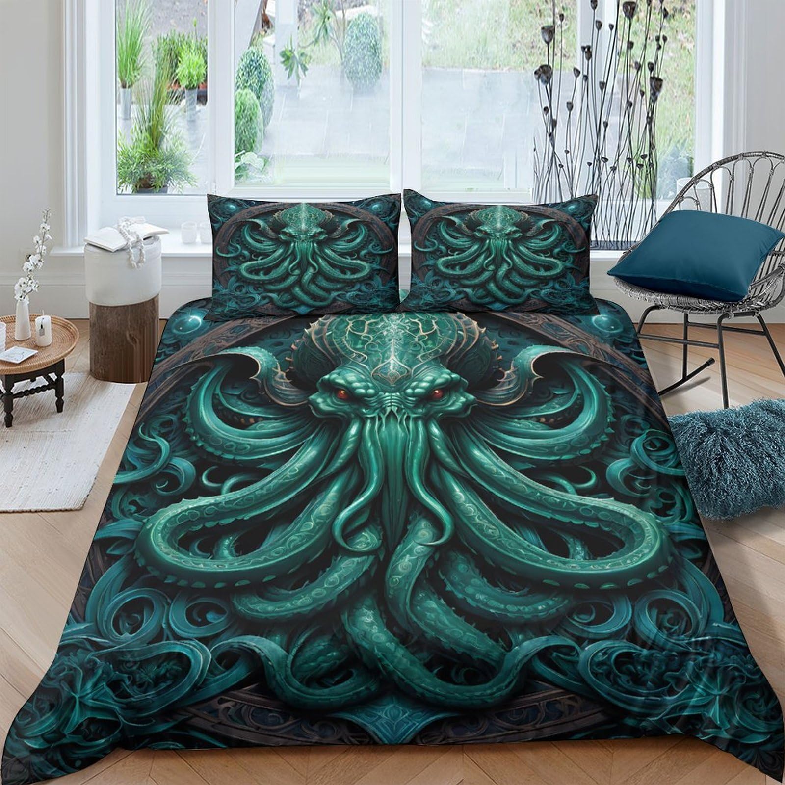 Ctjqhvkz Style-7 3D Printed Cthulhu Tentacle Fitted Sheet Microfiber Soft Dark Fantasy Bed Cover For Bedroom Guest Room Decor Single（135X200cm）