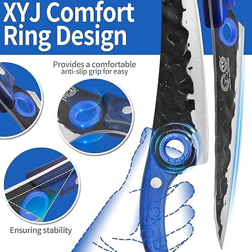 Miniatura 4 de Auténtico XYJ desde 1986 juego de 10 cuchillos de cocina cuchillos de chef forjados de acero de alto carbono cuchillo de carne vegetal tallado