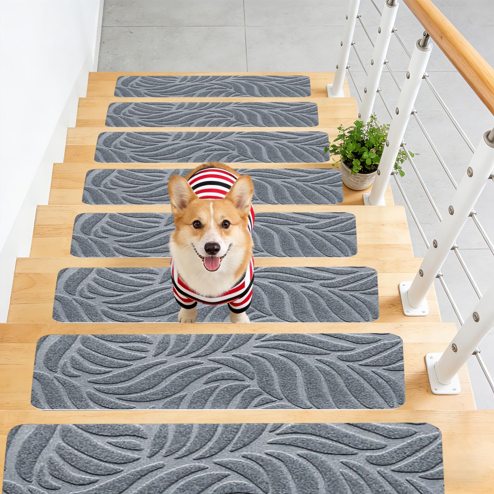Lot de 15 tapis pour marches d'escalier, 76 cm x 20 cm, tapis autocollants pour marches en bois, 100 % polyester TPE - Tapis de marche pour enfants, personnes âgées et animaux de compagnie