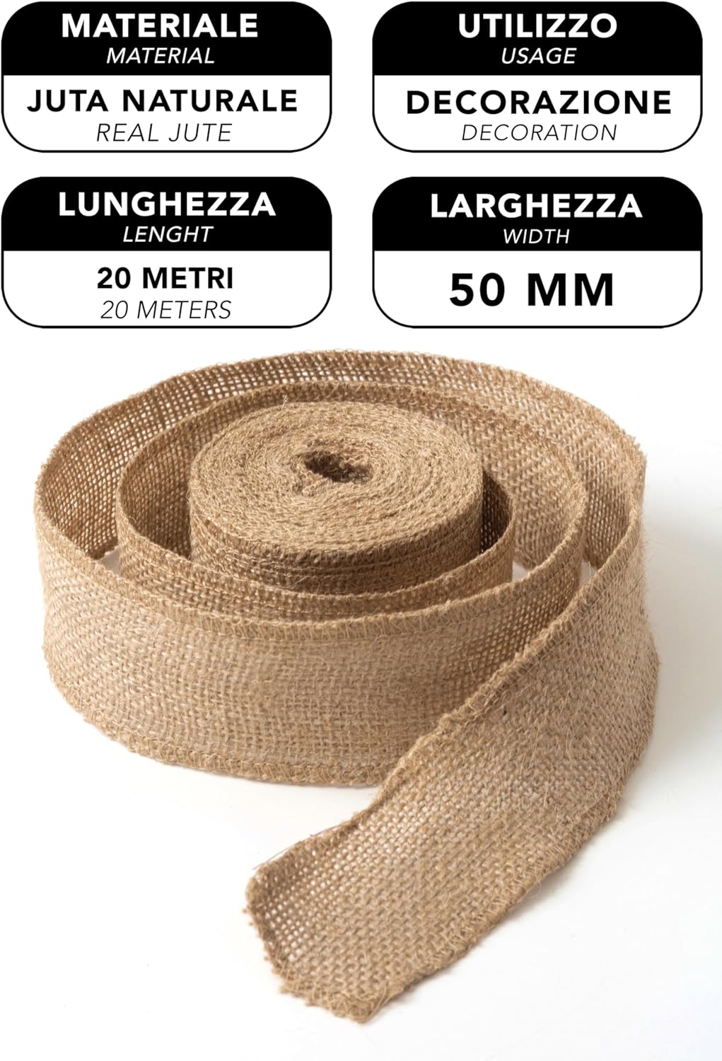 2 x Jute Ribbon 50 mm for Decorations, Sewing, DIY, 20 Metres in Total – 2 Rolls of Jute Rope for Furnishing, Gift Wrapping, Favours, Crafts for Wedding Celebration