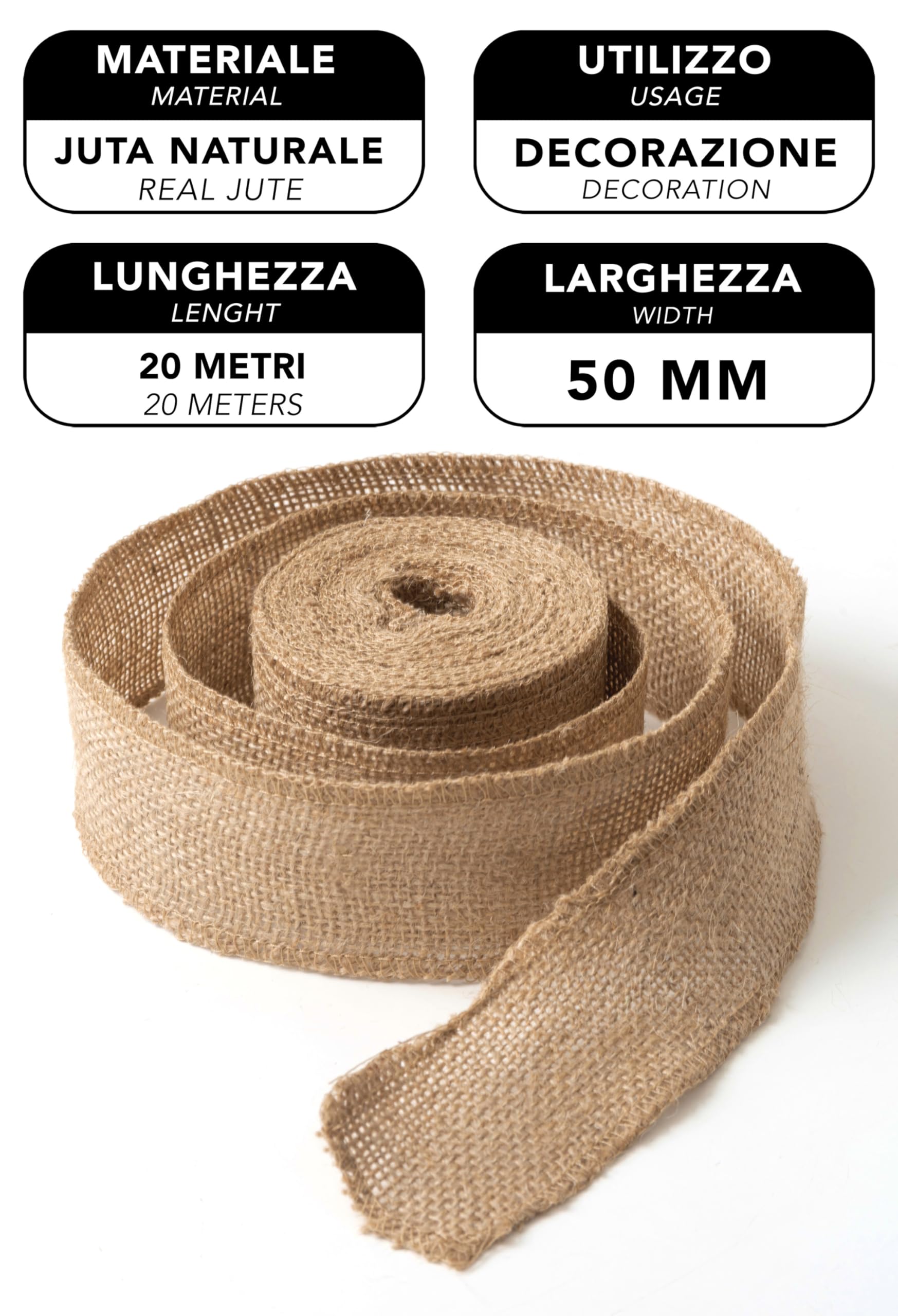 Jute lint, jute, jute, decoratie, rol voor bruiloft, feest, stoeldecoratie, Breedte: 10 cm, Lengte: 300 cm