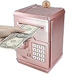 Suliper Electronic Piggy Bank Code Lock for Kids Baby Toy, Mini ATM Safe Coin Cash Banks Real Money Saving Box with Password, Auto Money Scroll for Children,Boys Girls Birthday Gift (Rose Gold)
