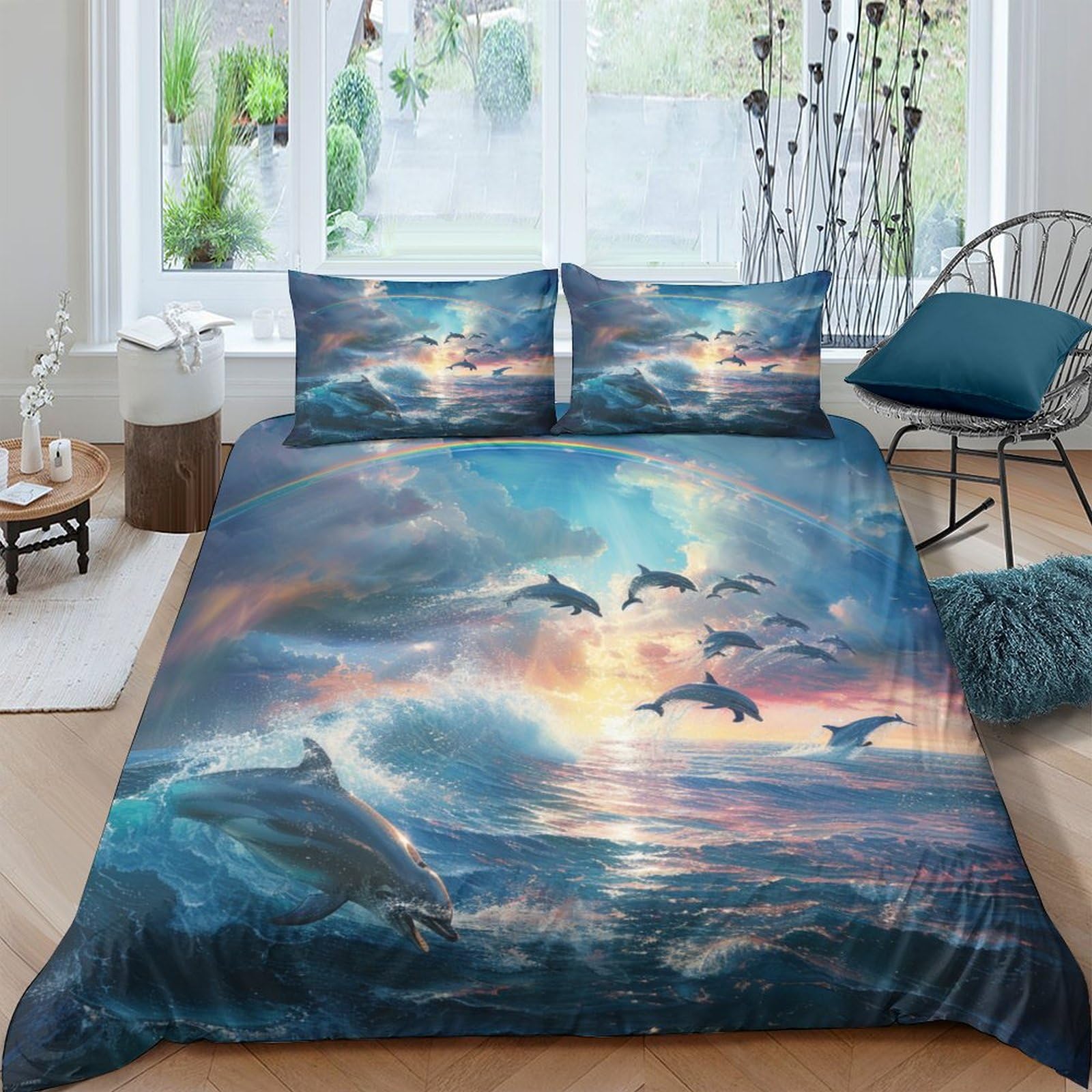 Housse de couette dauphin 3D infroissable et douce anti-transpiration