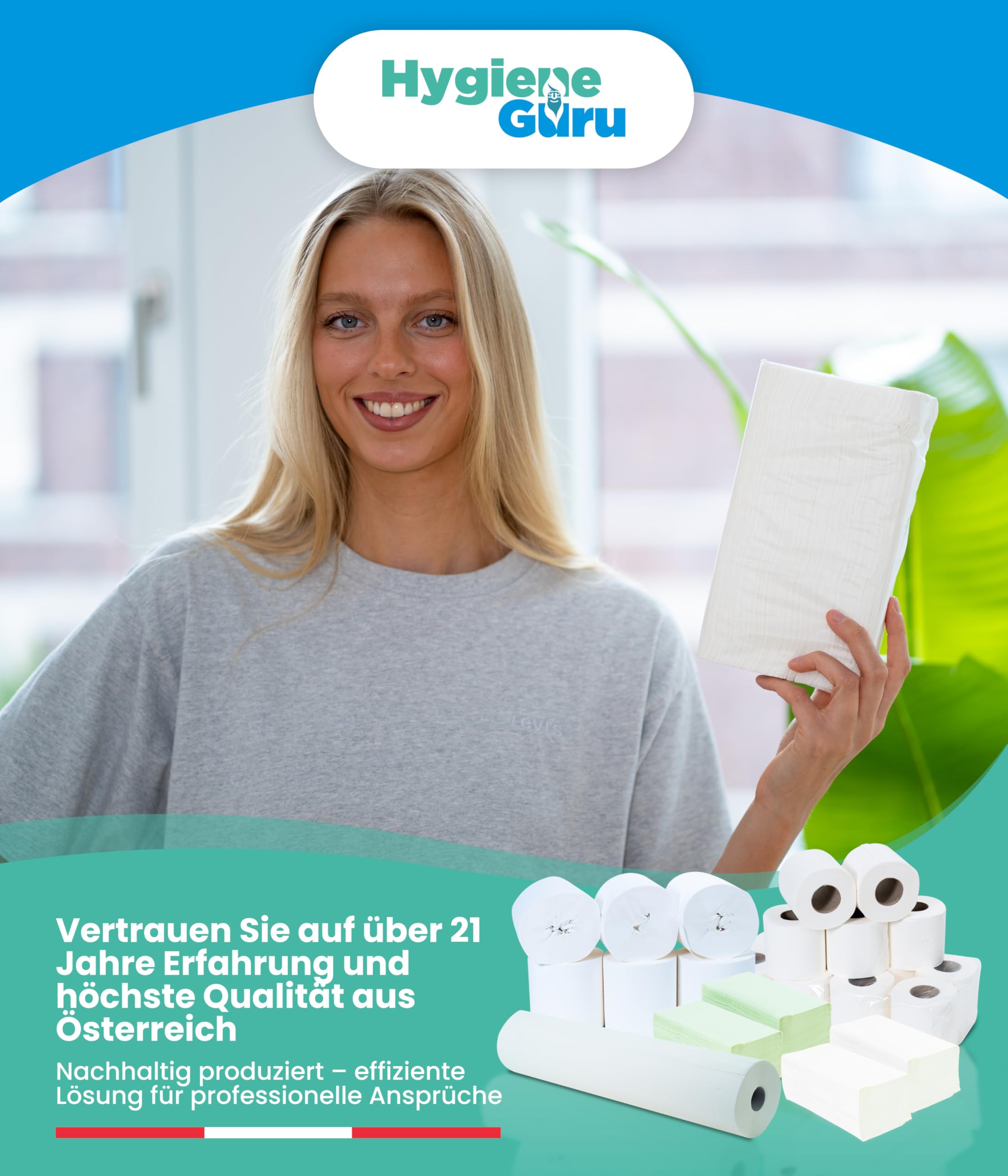 Hygiene Guru® Papierhandtücher – 1.000 Blatt [Z-Falz, 2-lagig, 20,5×24 cm, 8 cm tief] – Zellstoffqualität für Tork H2 Spender – ideal für Praxis, Büro, Küche & mehr