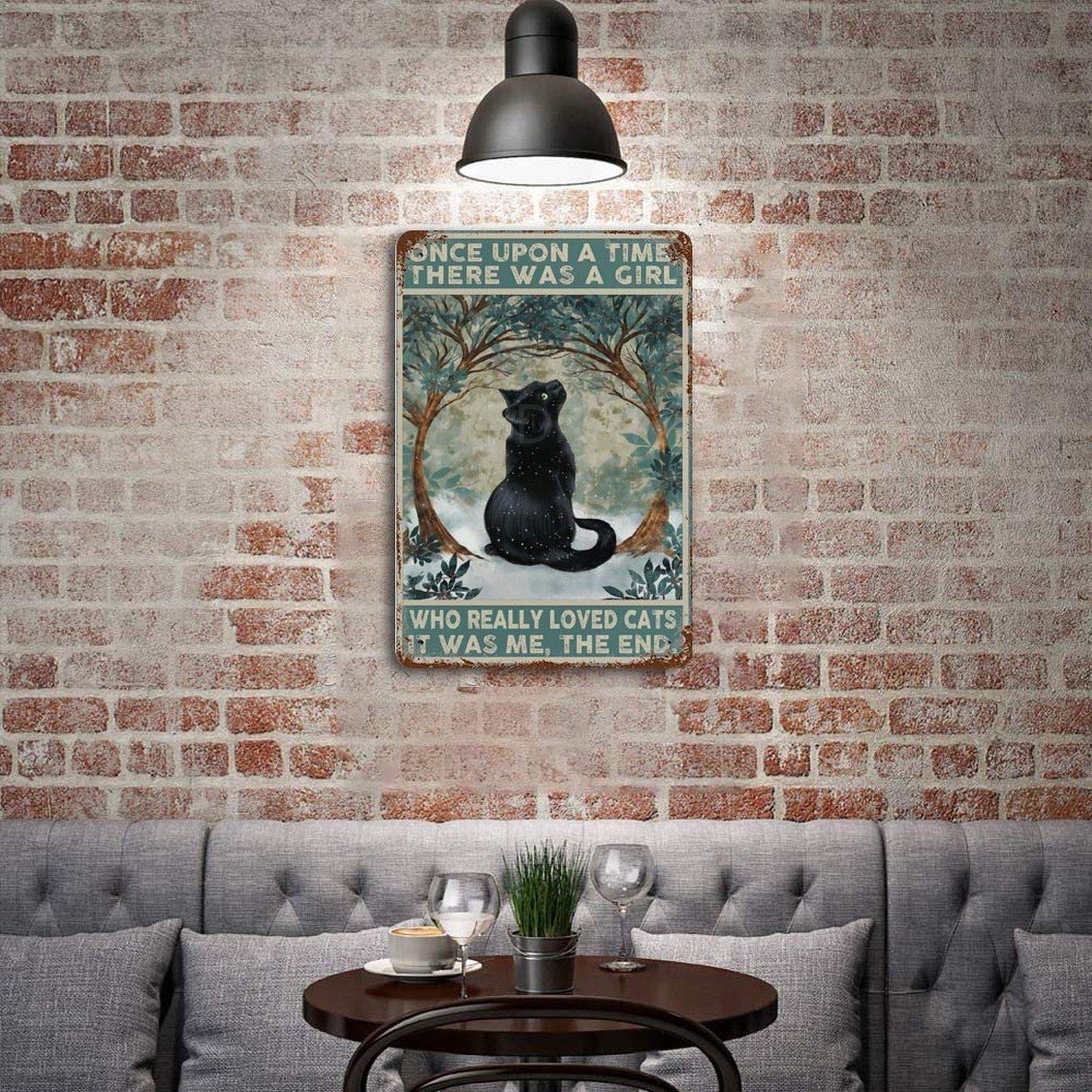 Plaque Murale En Métal Vintage Forme Chat Cosmique 20x30 Cm - Décoration Pub, Bar, Café, Maison - Style Rétro