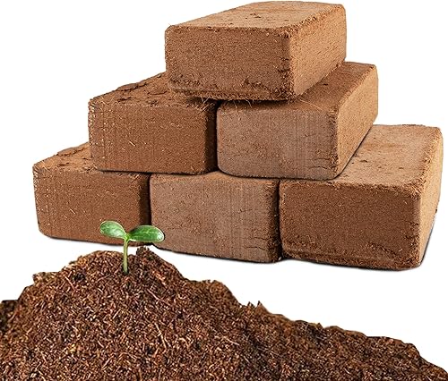 Ladrillo de coco de 13.8 galones para plantas, paquete de 6 mezclas de musgo de turba 100% orgánico de alta calidad con bajo EC y equilibrio de pH,