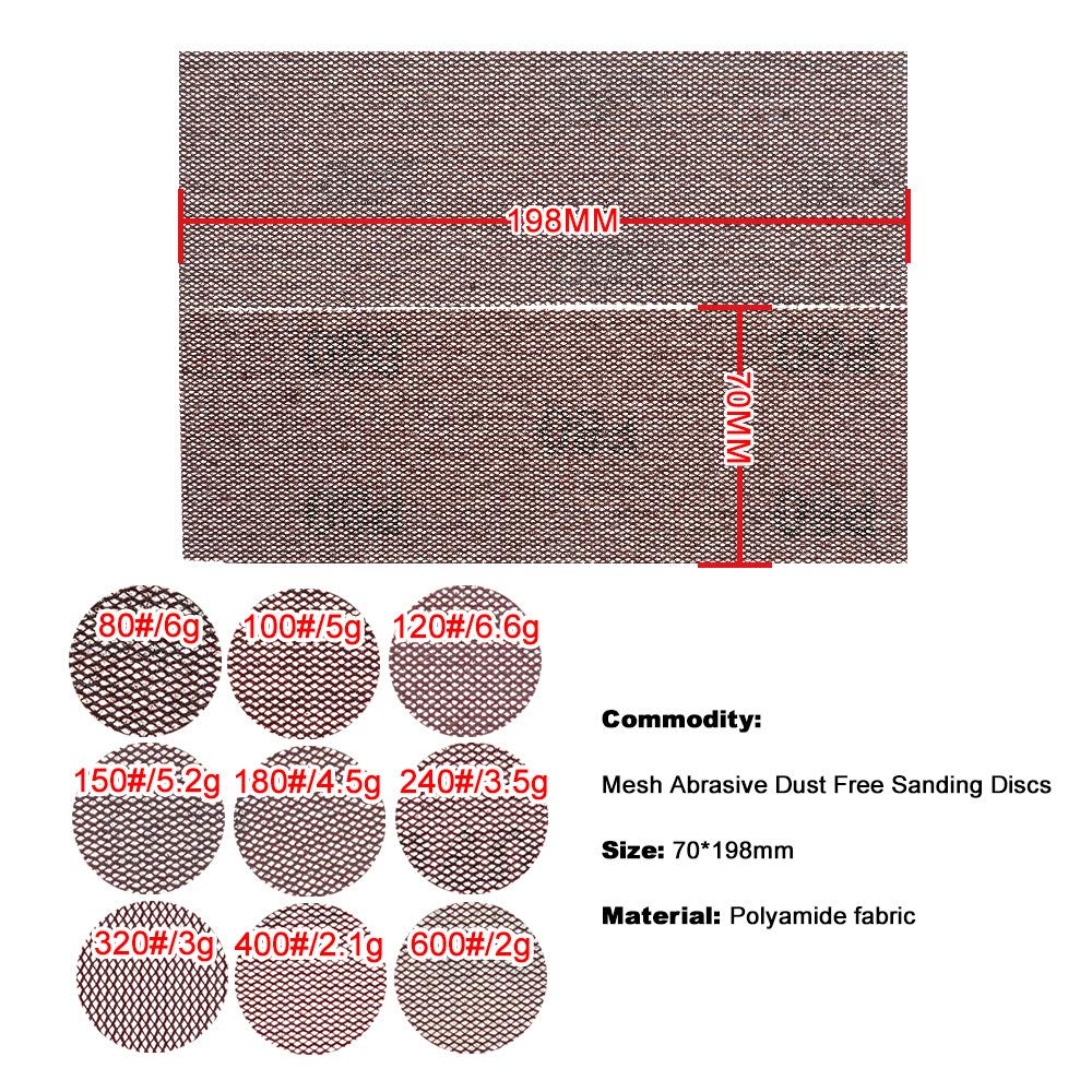 Láminas de lijado de malla, Disco de lija de malla de 198 x 70 mm, grano 80-600, for pulir metales y pintura de automóviles, 2-10 unidades(80 Grit,2 Pcs)
