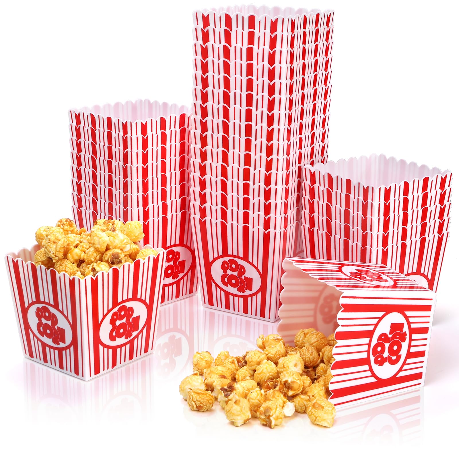 Tebery Paquete de 30 cajas de plástico para palomitas de maíz reutilizables con parte superior abierta, 9,5 cm
