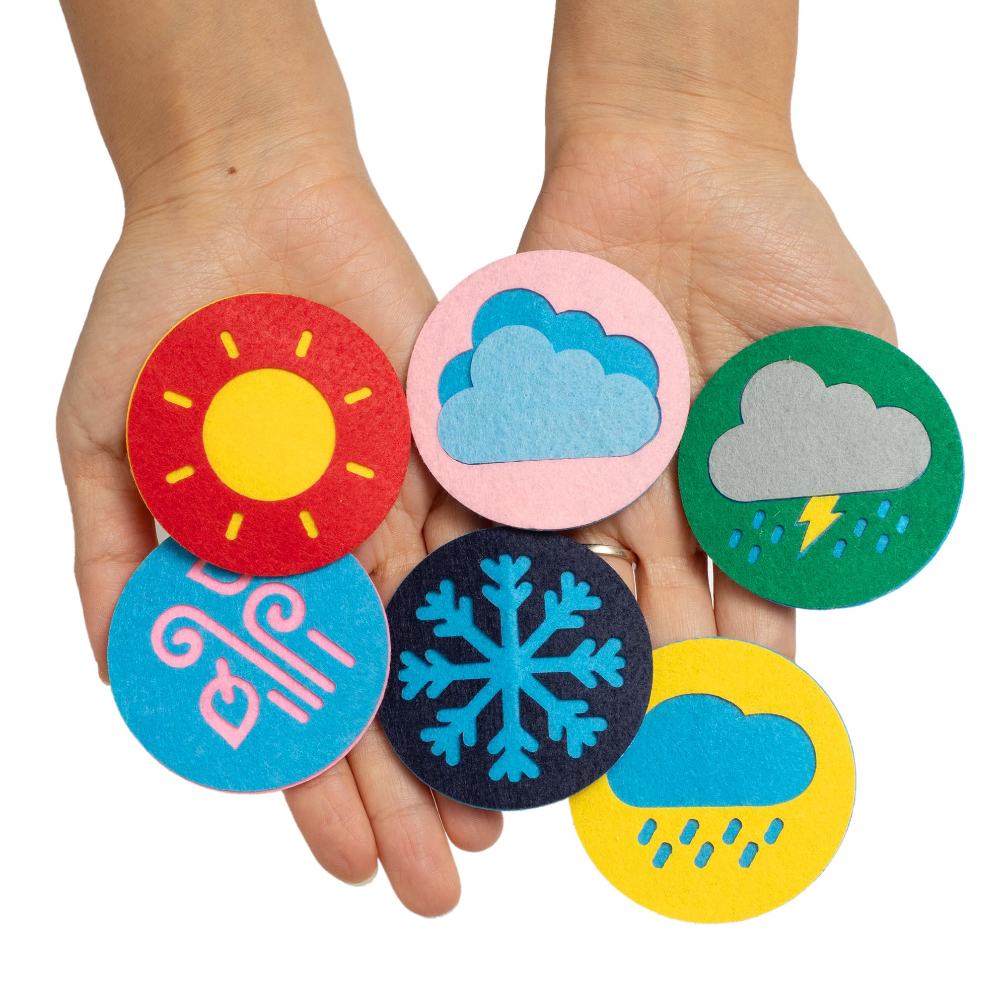 Felt Weather Finger Puppets Set – 6PCS Educational Weather Theme Toys for Kids, Preschool Learning Storytelling Puppets (Sunny, Rainy, Snowy, Windy, Stormy, Cloudy)