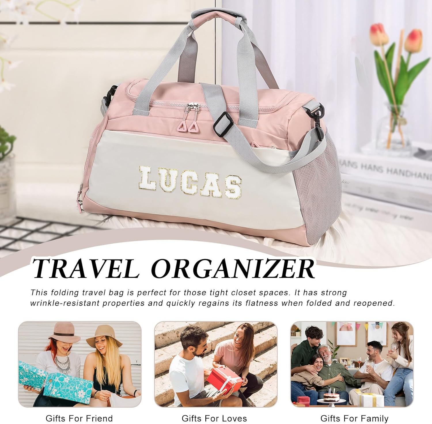 Personalized Travel Bag for Women Custom Duffle Bag with Name Customized Overnight Bag with Initials Sports Gym Bags Bridesmaid Gifts for Women Men (Pink-1)