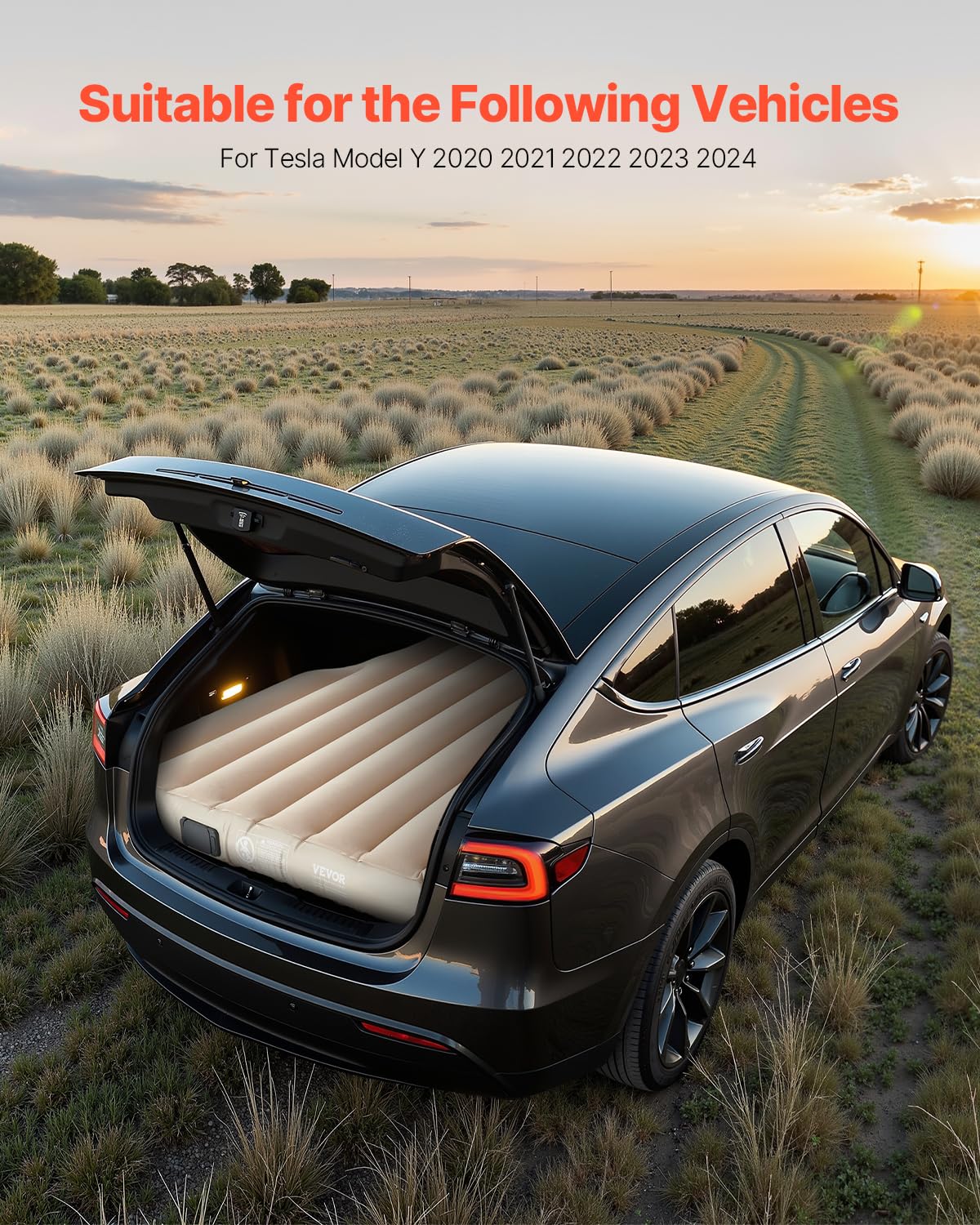 Matelas Gonflable VEVOR Pour Coffre Tesla Model Y (2020-2024) - Pompe Intégrée, 2 Oreillers - Beige