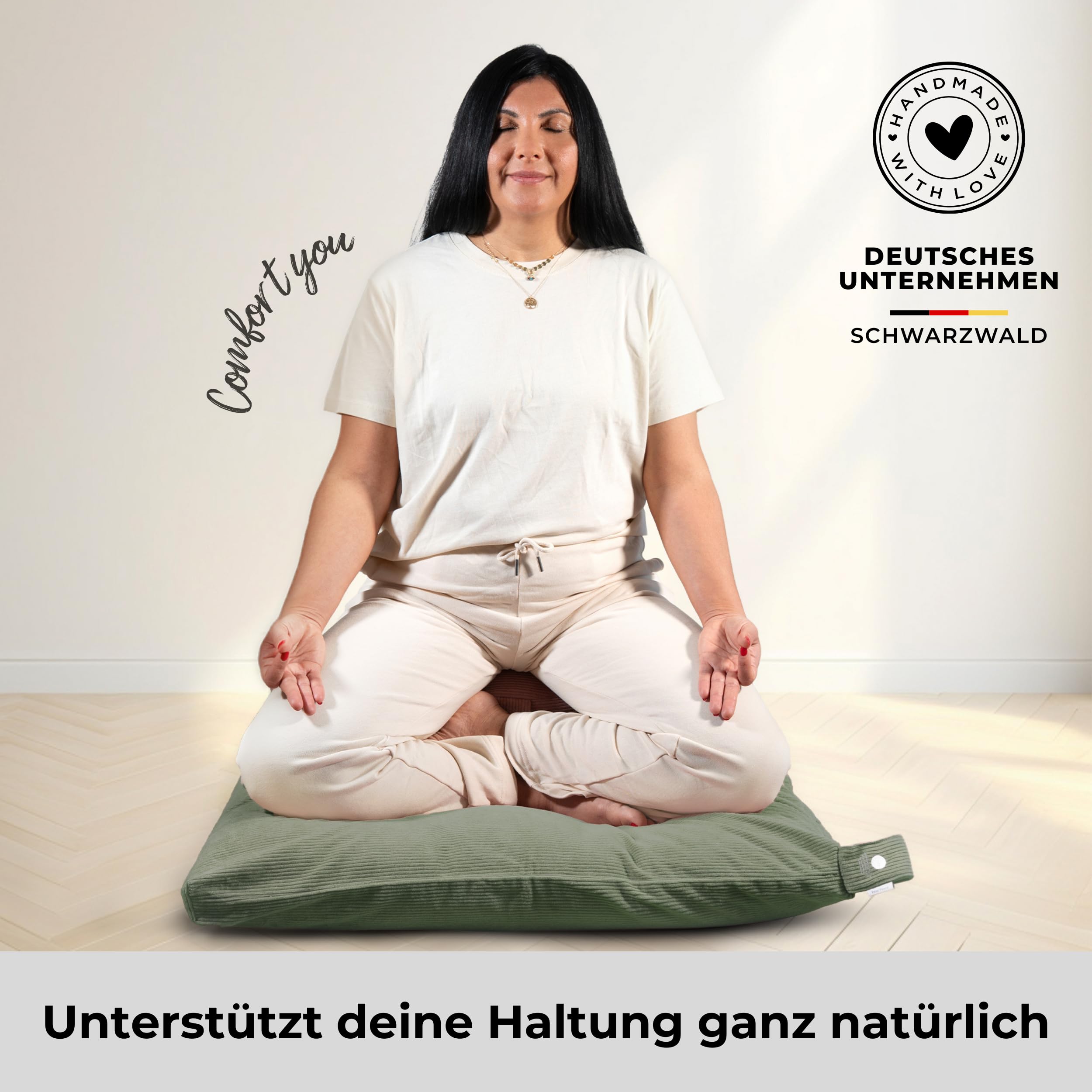 Inner Peace Meditationsmatte Zabuton Cord XL 85 x 85 cm | Kapokfüllung, Bezug: 100% Baumwolle, waschbarer Bezug, Meditation Matte, Zen Matte, extra groß