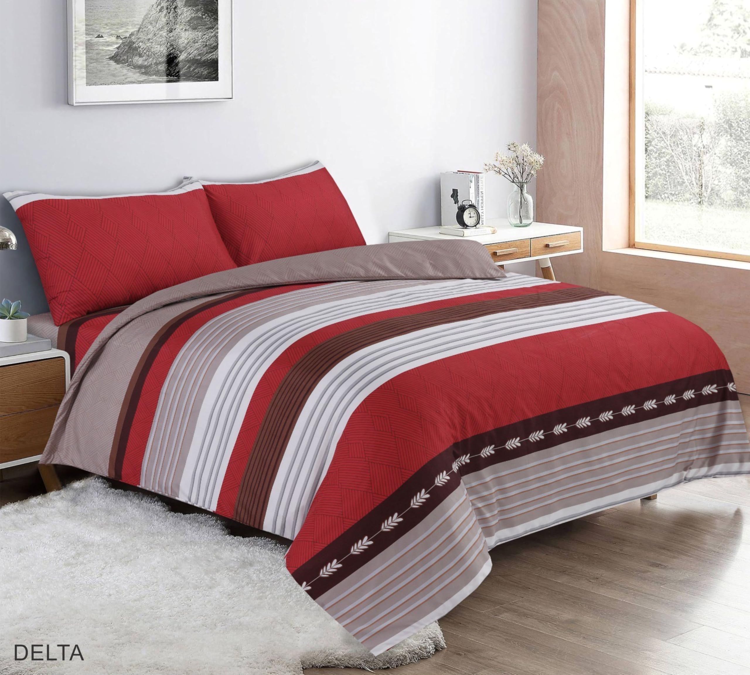 NIGHTZONE Striped Duvet Cover Set Soft Microfibre Set with Matching Pillowcases Modern Stripe Quilt Cover Delta Design (Red, Single)