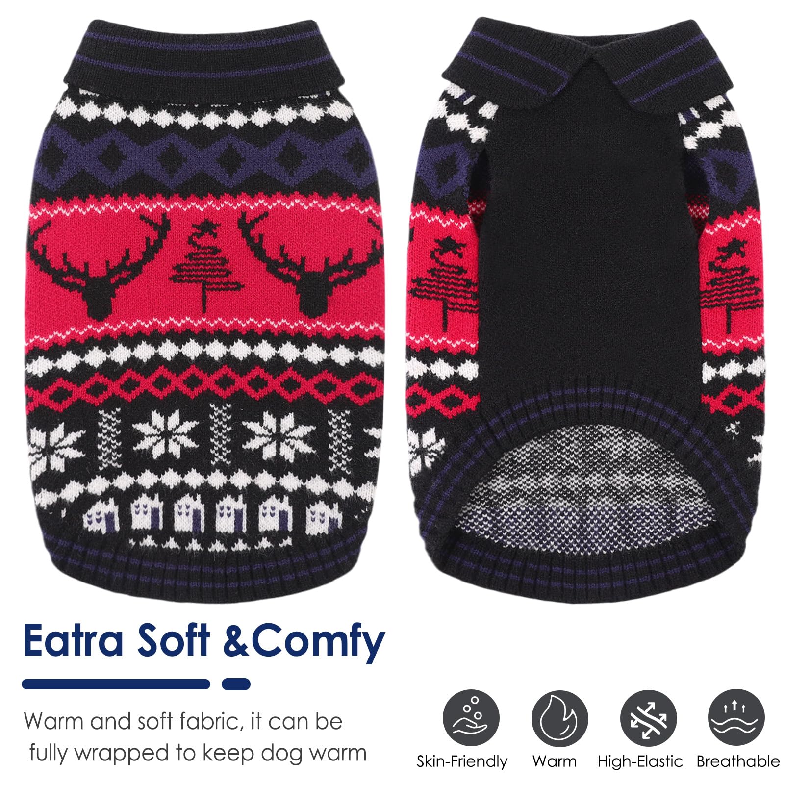 AOFITEE Weihnachtspullover für Hunde, Hundepullover für große Hunde, festlicher gestrickter Haustierpullover mit Rentier-Druck, gemütliches Haustier-Winter-Sweatshirt für Hunde, Mädchen, Jungen