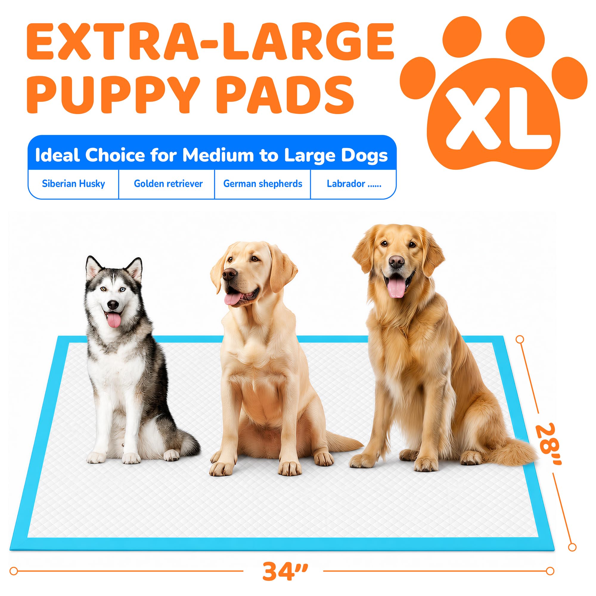 JOINPADS Dog Pee Pad, Puppy Potty Training Pet Pads Dog Pads Extra Large Disposable Super Absorbent & Leak-Free Pee Pads 28"x34"