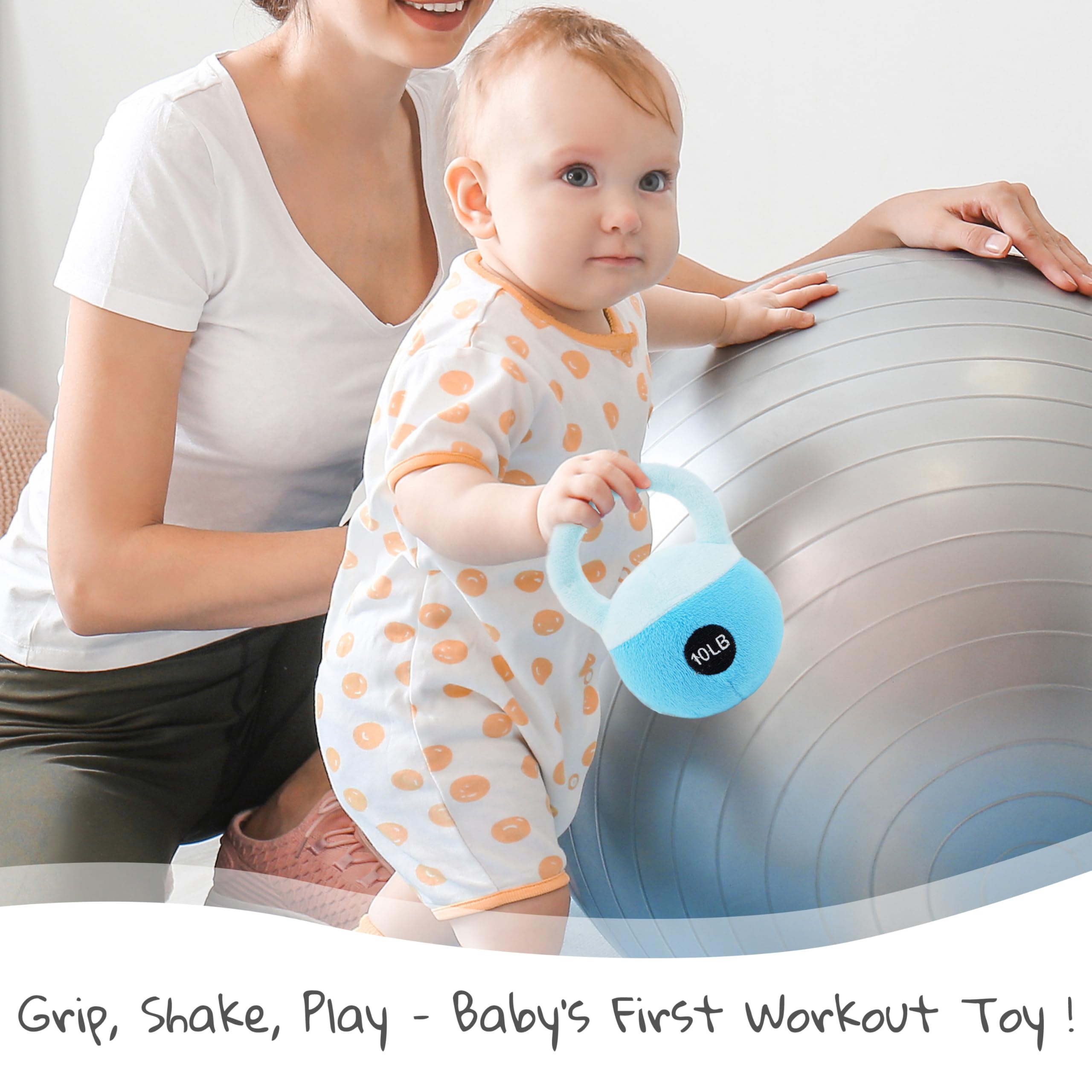 Lullaberry 12cm My First Kettlebell Sensory Toy for Infants, Soft Baby Rattle Toy in Blue, Safe and Easy to Grip - Image 3