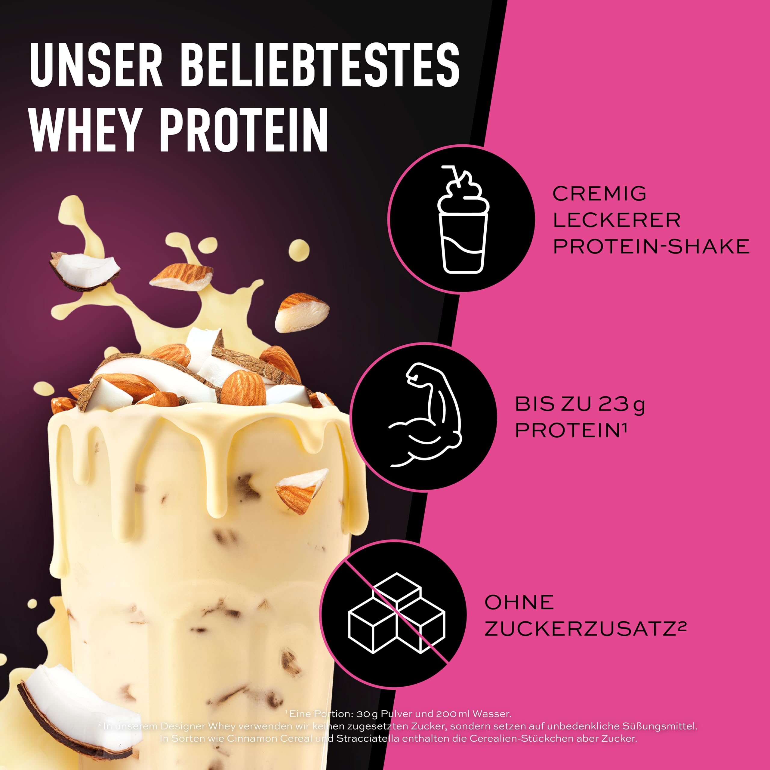 ESN Designer Whey Protein in polvere, Mandorla-cocco, 1 kg, fino a 23 g di proteine per porzione, ideale per la crescita e il mantenimento della massa muscolare - prodotto in Germania