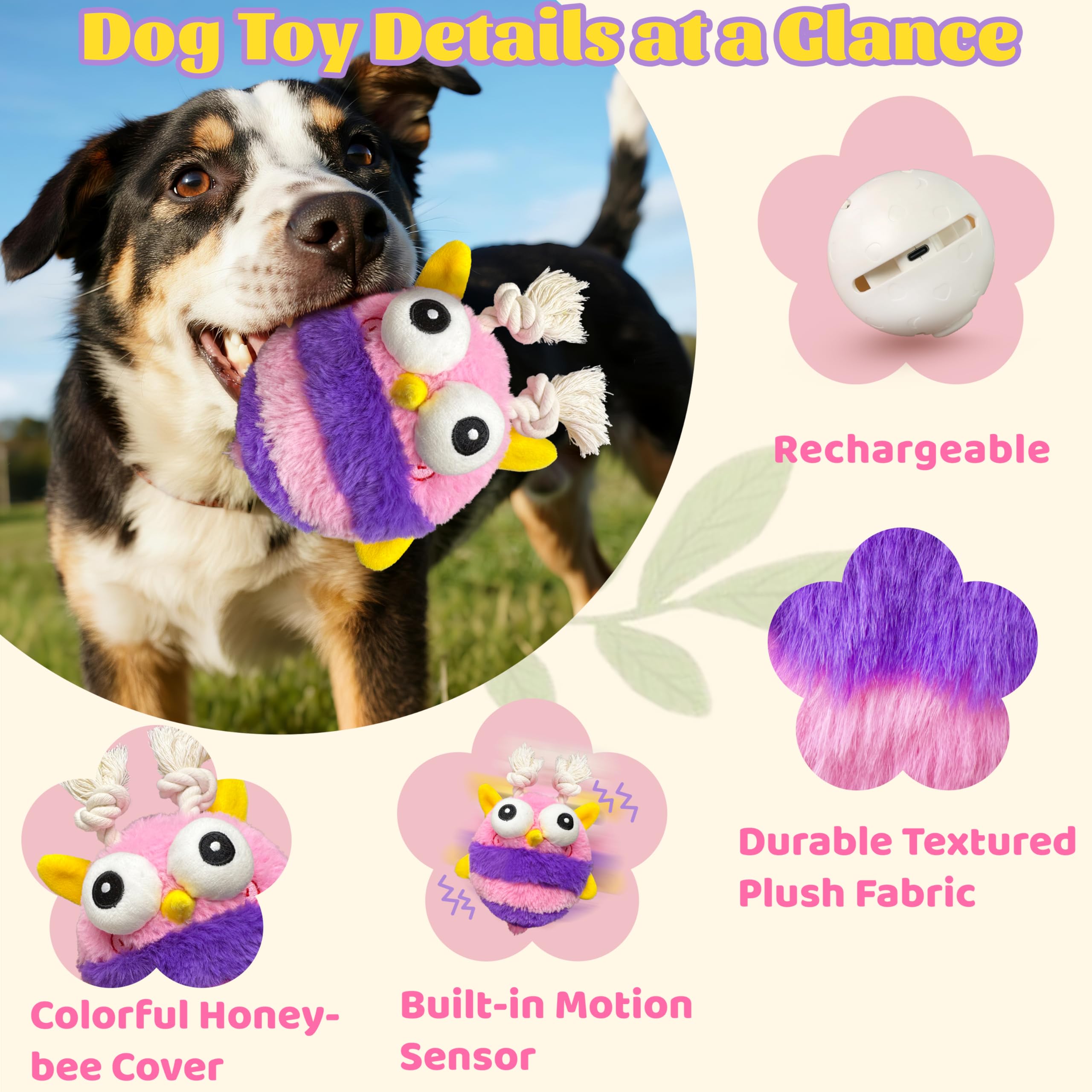 GUKCO Jouets mobiles pour chien – Jouet couineur interactif rechargeable pour chien avec balle activée par le mouvement, musique, enregistrement et modes silencieux – Jouet auto-jeu pour petites