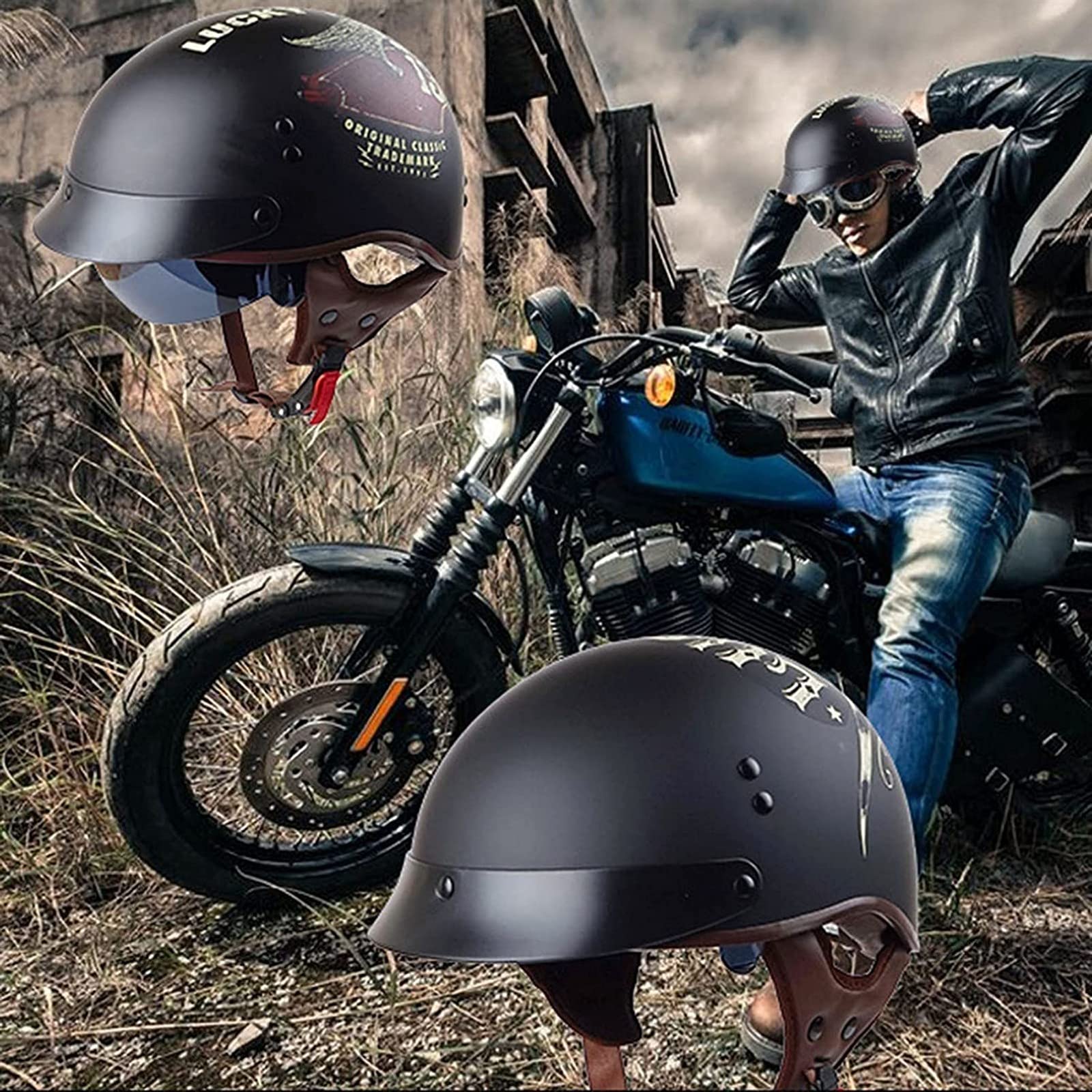 Casco Jet Casco Moto Scooter Cruiser Chopper Mezzo Casco Occhiali