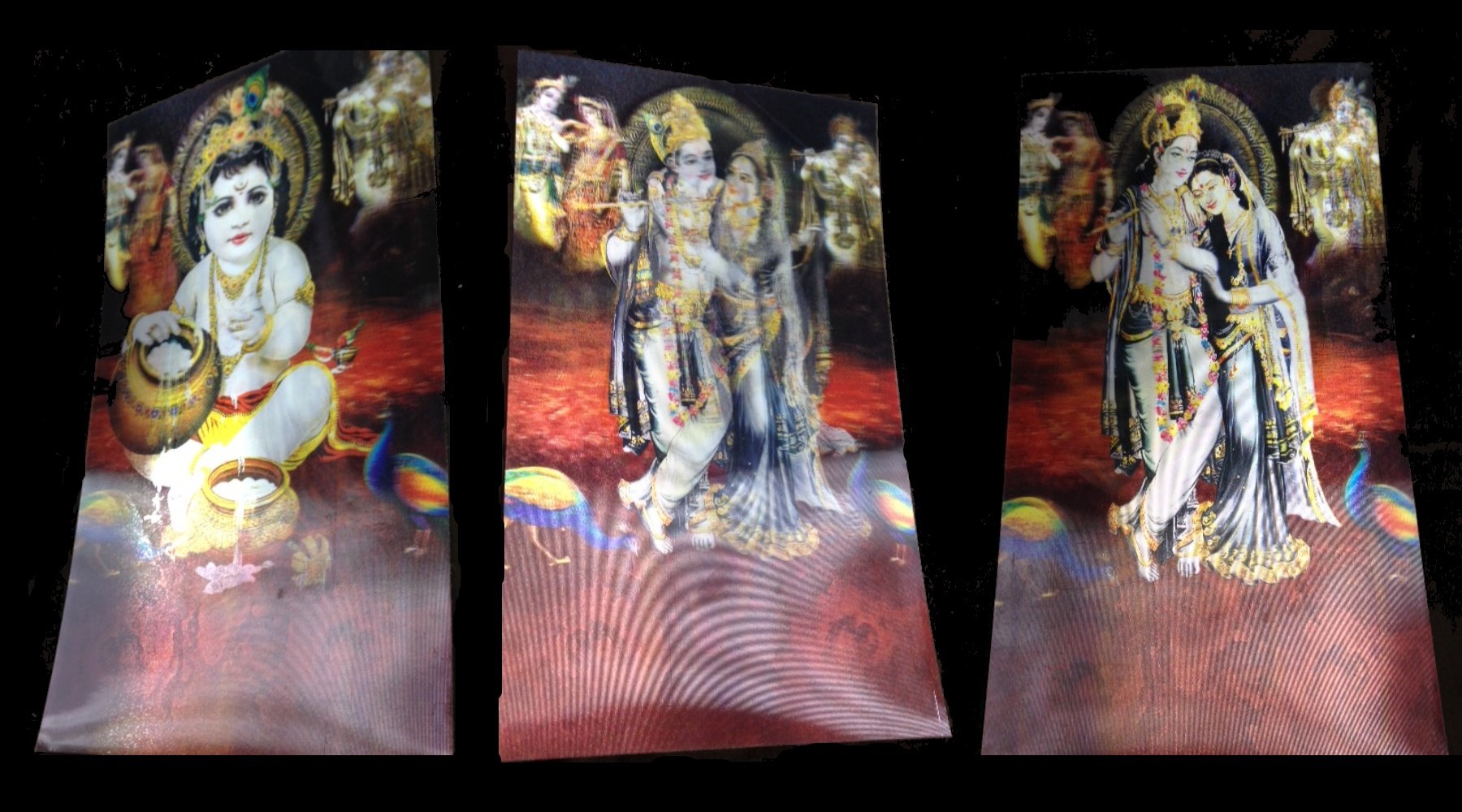 3D HOLOGRAM HOLOGRAPHIC HINDU GODS -Radha Kirshna Standing x 2 and Bal Krishna - 3 in 1 Photo- -3D Triple Image Poster (29cm x 19cm)