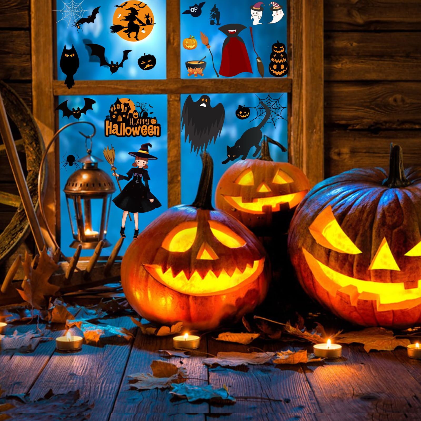 FNFERUJF Adesivi per finestre di Halloween, ragno, pipistrelli
