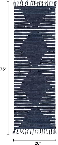 Miniatura 2 de Unique Loom Chindi Cotton Collection - Alfombra de área Briah (2 pies 2 pulgadas x 6 pies 1 pulgada, azul marinomarfil)