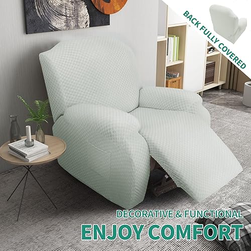 Vista 27 de YEMYHOM Funda elástica de 4 piezas para silla reclinable de jacquard con bolsillo lateral, antideslizante, ajustable, protector de muebles con parte