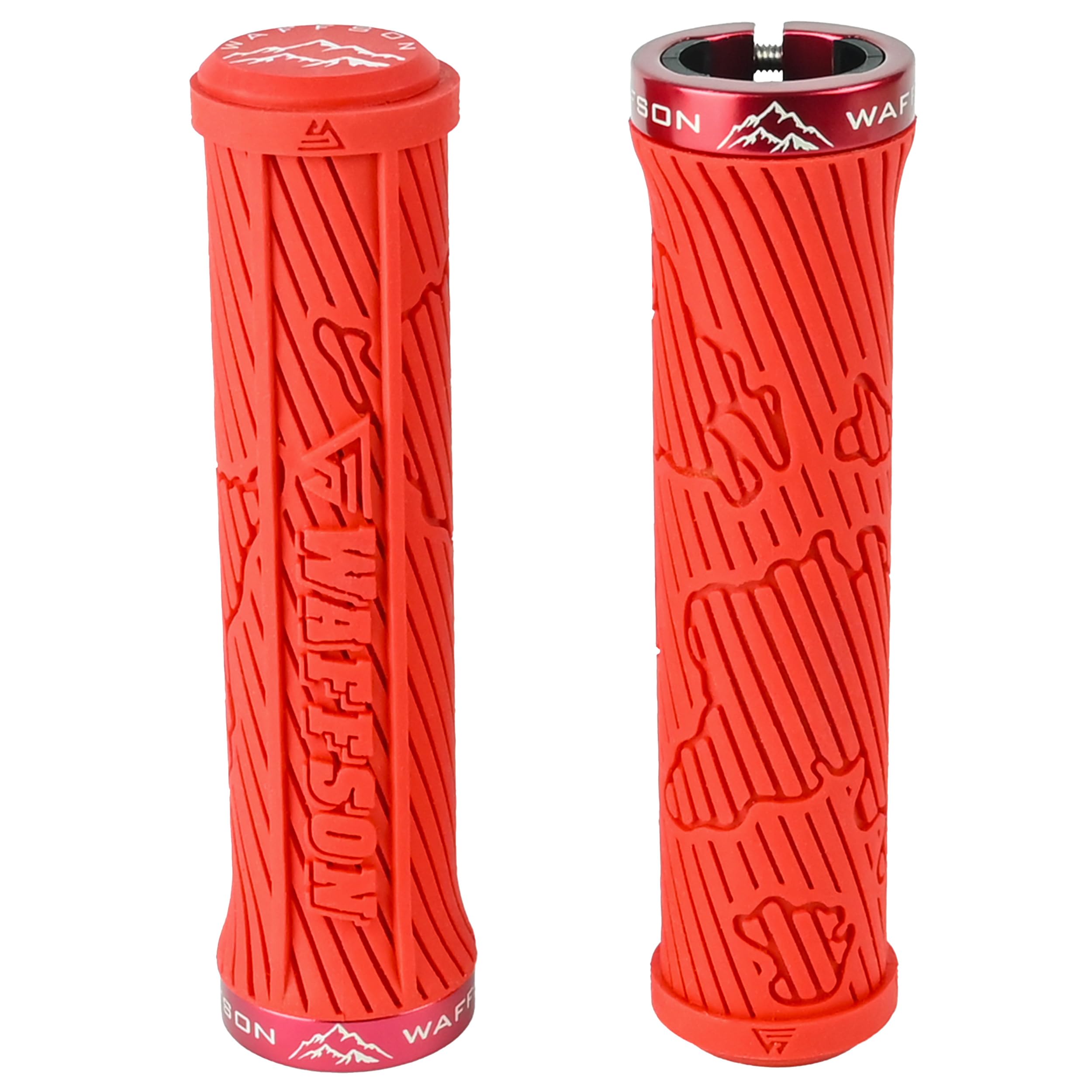 WFS World Map MTB Lock-on Grips โ Single Clamp Ergonomic Anti-Slip Mountain Bike Handlebar Grips โ Comfort Vibration Dampening for Trail, Enduro, Downhill โ Red