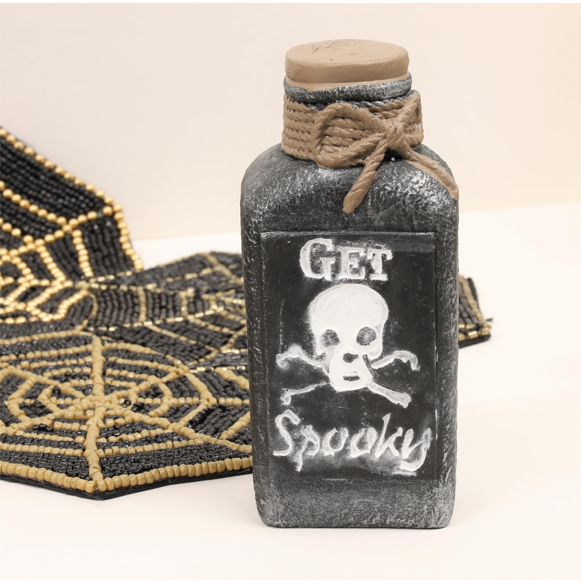 Fyne-Finds Halloween 15cm Cement Black Potion Scary Bottle Party Decor Ornament (Get Spooky)
