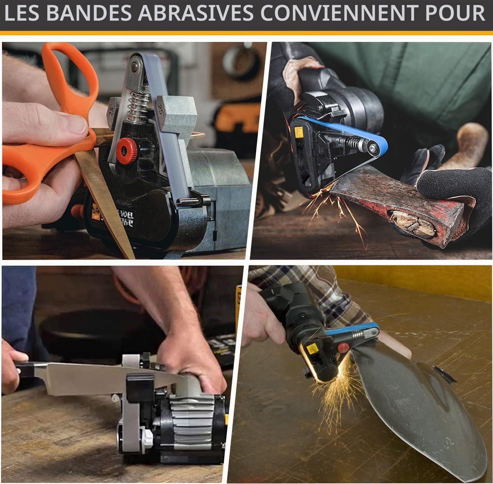 Bandes Abrasives pour Affûteur de Couteaux 12.5X 305 mm-24 Pcs Kit de Bandes de Remplacement Compatible avec Work Sharp Knife&Tool Sharpener,4X Grain80/120/240/400/800/1000 Bande de Ponceuse