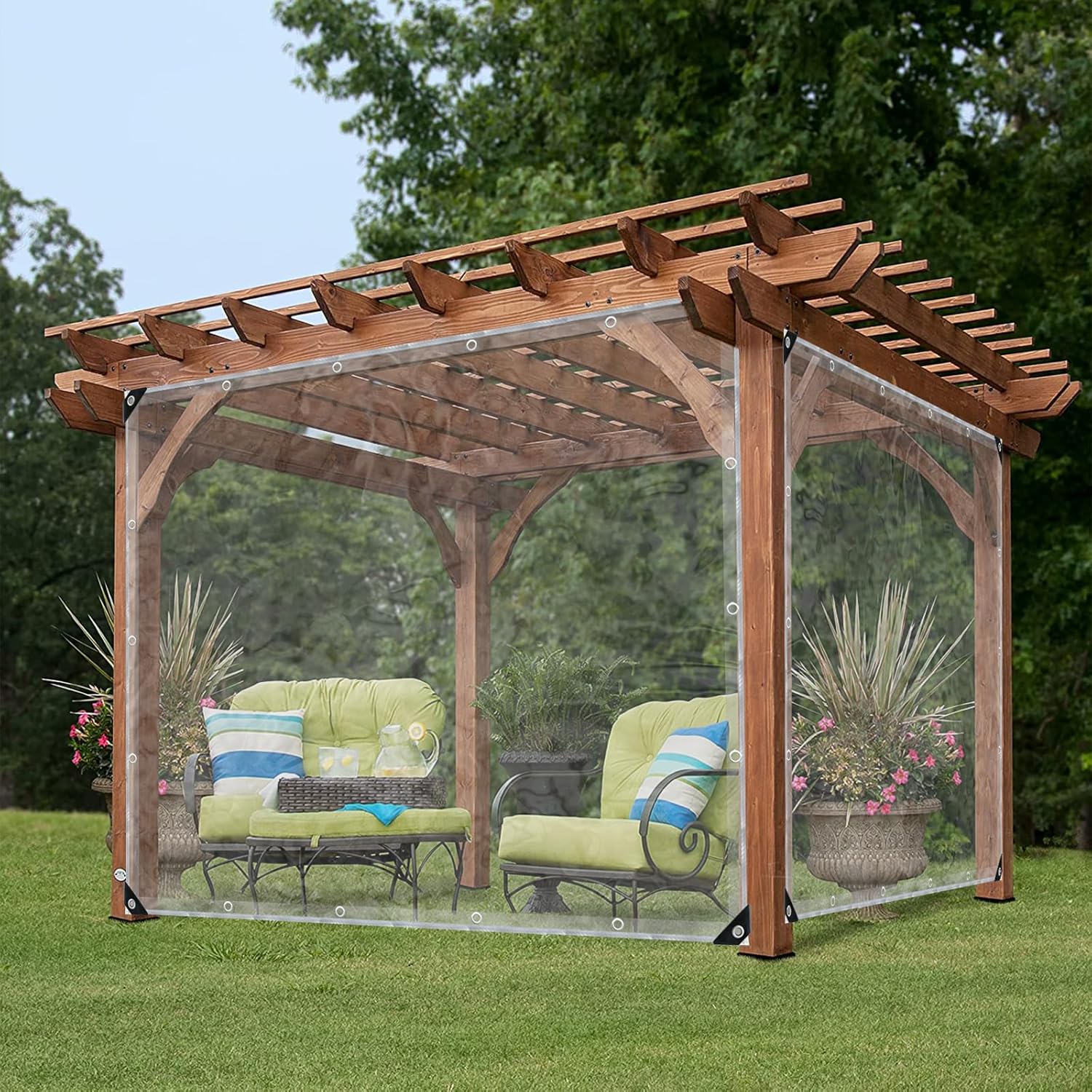 Clear Tarps Heavy Duty PVC Transparent Waterproof Dustproof Windproof Anti-UV Anti-Tear Tarpaulin with Grommets & Ropes for Greenhouse Patio Porch Outdoor Pergola Canopy Chicken Coop