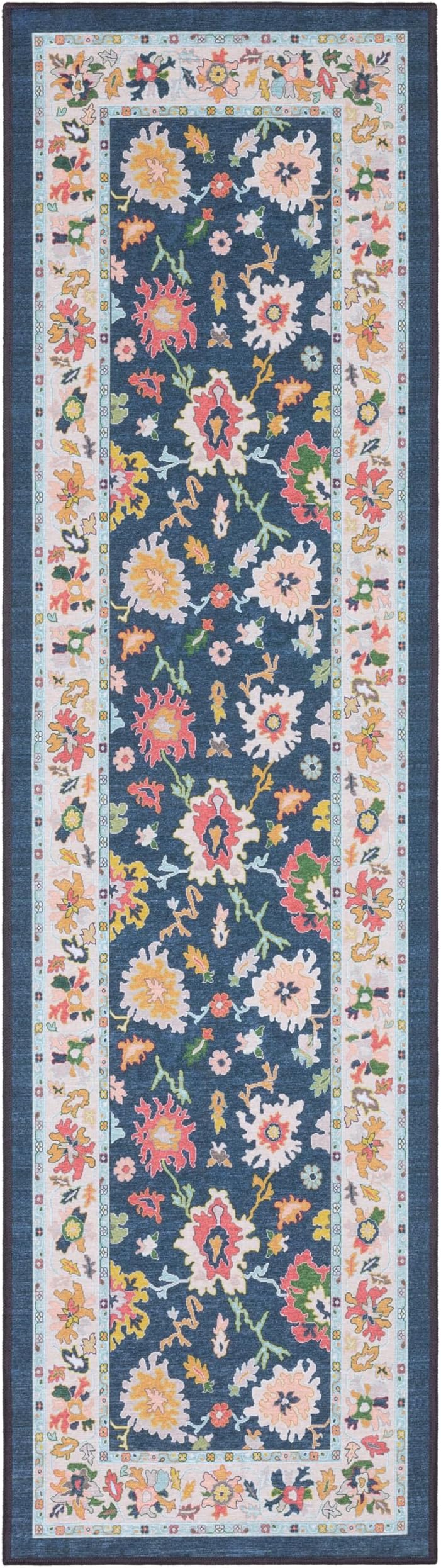 Addison ADD03 - Machine Washable - Flat Weave - Printed Area Rug - 2' x 7' - in Blue/Multi - Traditional Style, Nursery, Kids Room, Hallway, Entryway