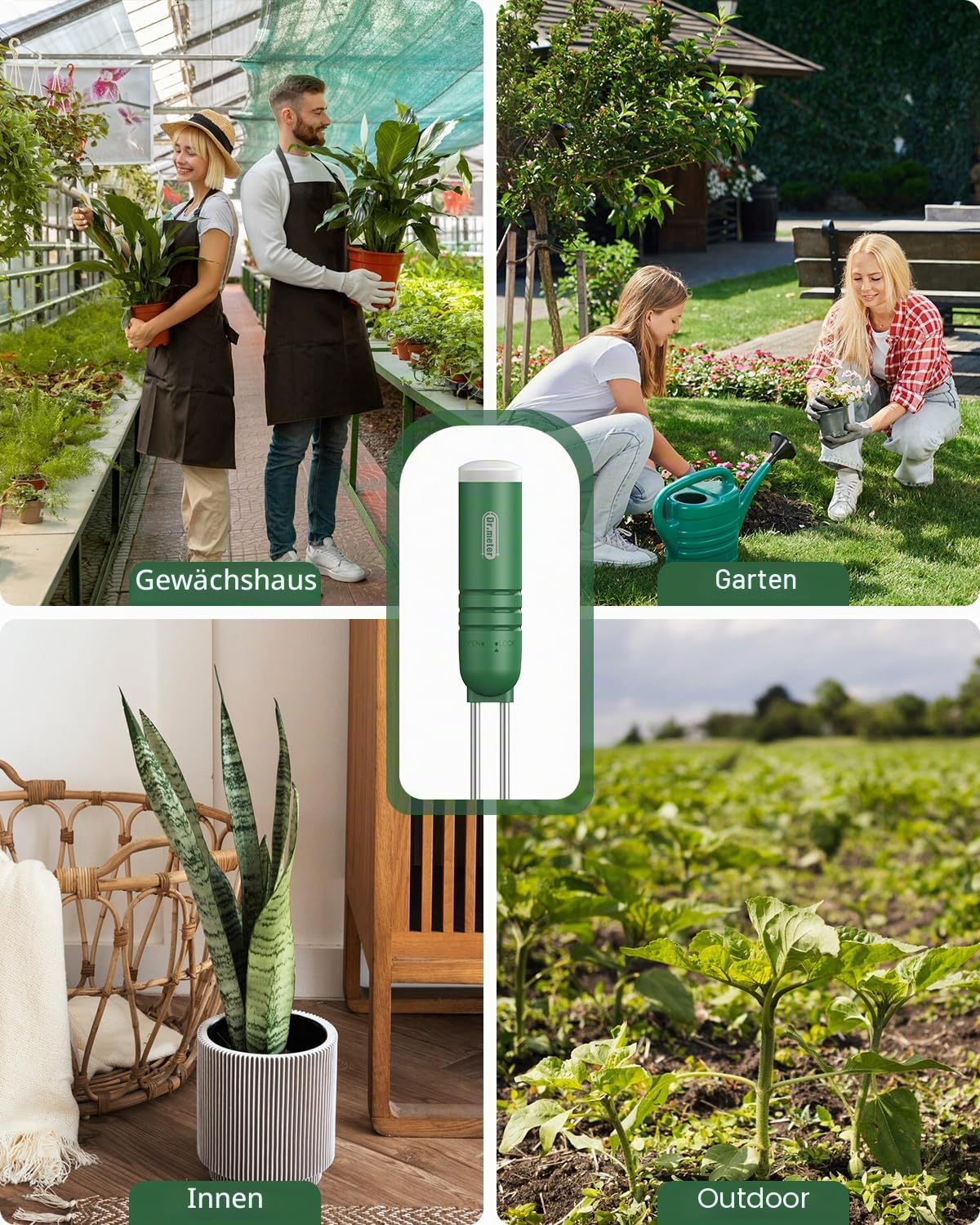 Dr.meter Boden Feuchtigkeitsmesser für Pflanzen, 4 in 1 Feuchtigkeitsmessgerät Pflanzen Temperatur/Licht/Zeit/Bodenwassermonitor mit LCD Display für Pflanzen für Gartenarbeit,Rasen,Topfpflanzen