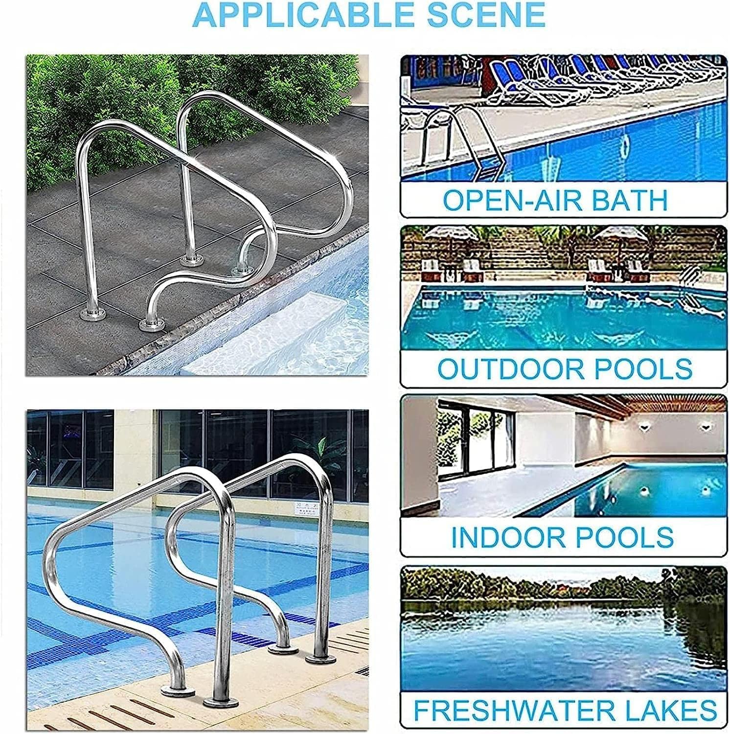 Swimming Pool Safety Hand Rail 80x80x27cm Stainless Steel Pool Hand Rail, Easy to Install Swimming Pool Hand Rails for Inground Swimming Pools-Universal Size (Thick 1mm)