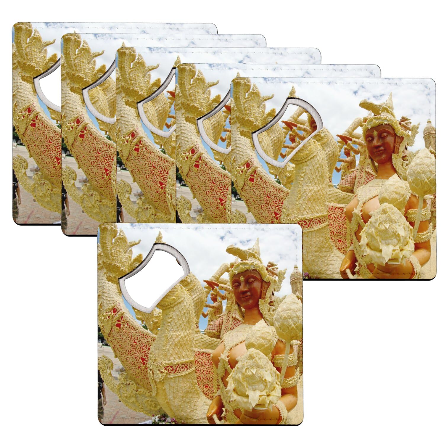 Sous-verre décapsuleur Carnaval du monde Thaïlande - Lot de 6 carrés 92 mm
