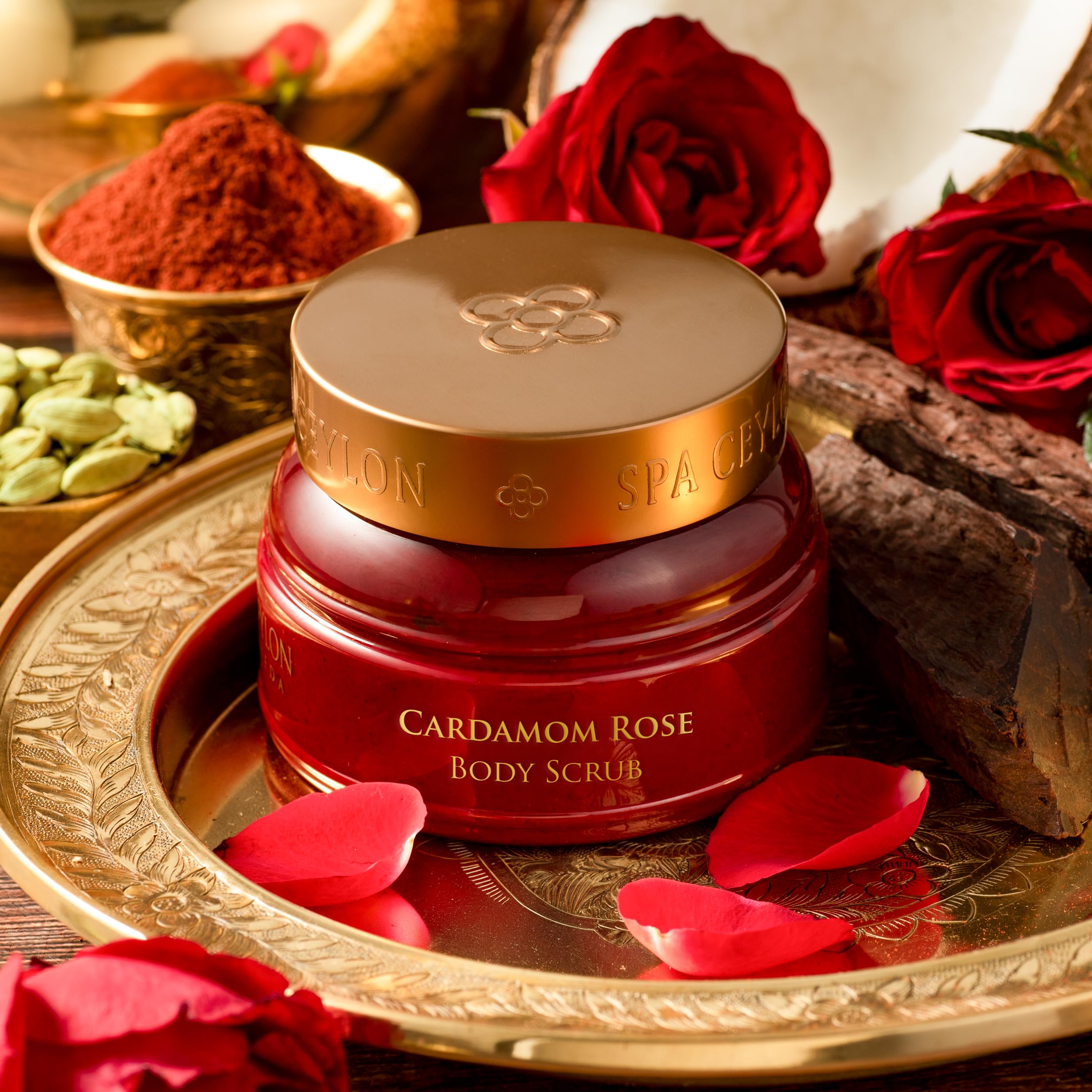 Spa Ceylon Cardamom Rose Body Scrub | Exfoliating Body Scrub for Smooth Skin | Nourishing Floral Rose and Cardamom Scrub 225g