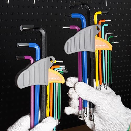 Miniatura 6 de MULWARK Juego de 28 piezas de llave Allen, juego de llaves hexagonales de extremo de bola de brazo largo con mango en T | SAE 1/16–3/8, métrico