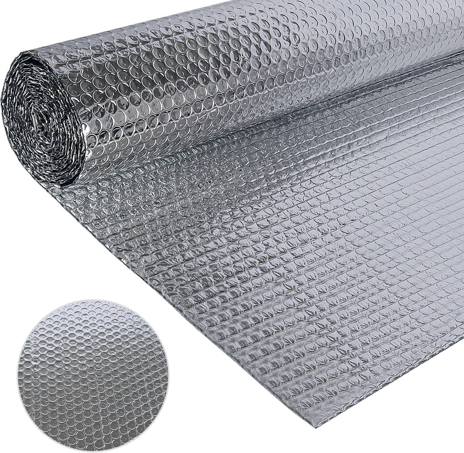 Double-Sided Aluminium Foil Insulation 120 cm x 4.6 m, 3 mm Thick Insulation Film, Reflective Film, Aluminium Bubble Film, Radiator Insulation for Vehicles, Roofs, Windows, Pipes etc
