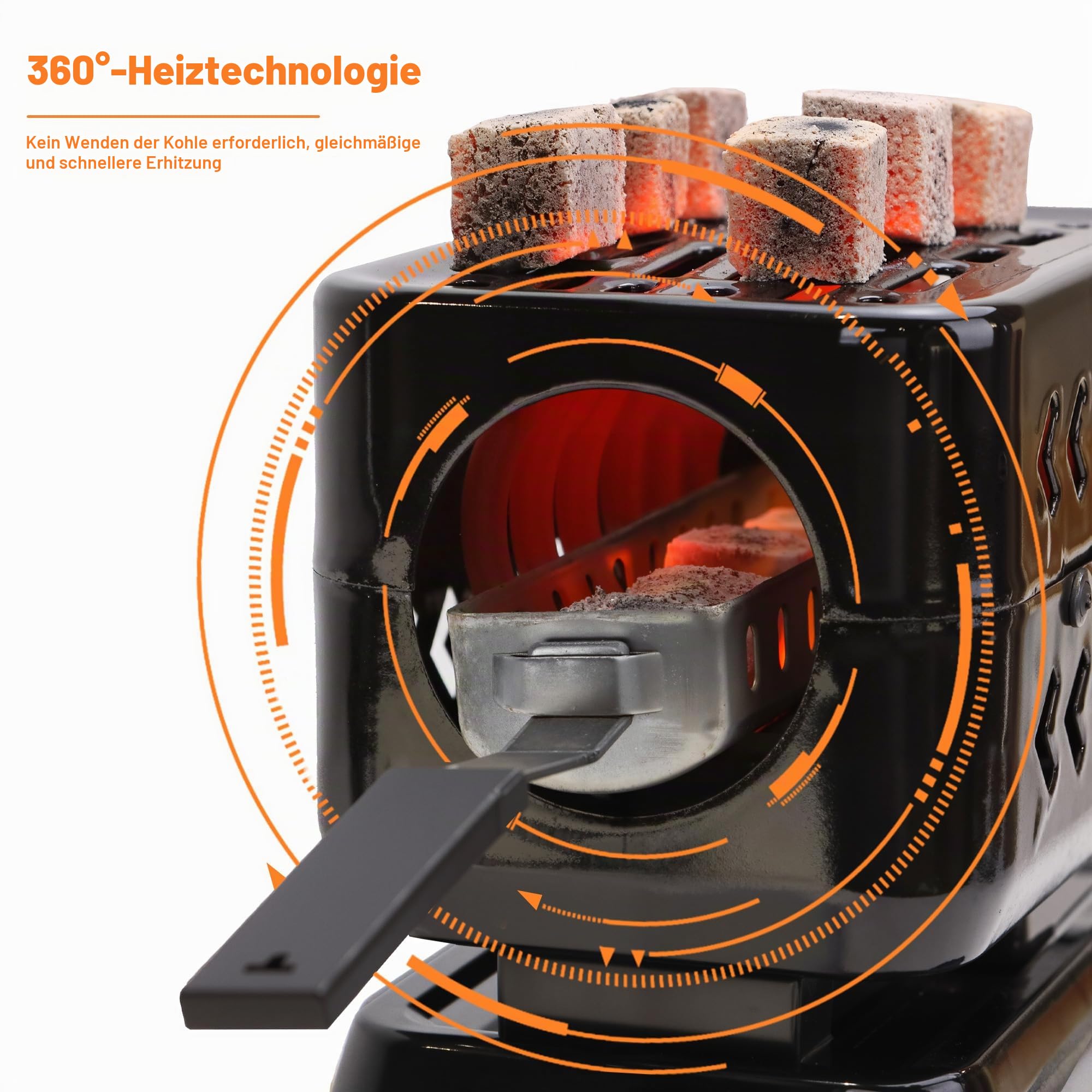 Elektrischer Kohlebrenner für Kokoskohle, 1200 W, Kokosnuss-Kohlekohle-Kohlekohleofen, inklusive Gitter und Zange (schwarz)