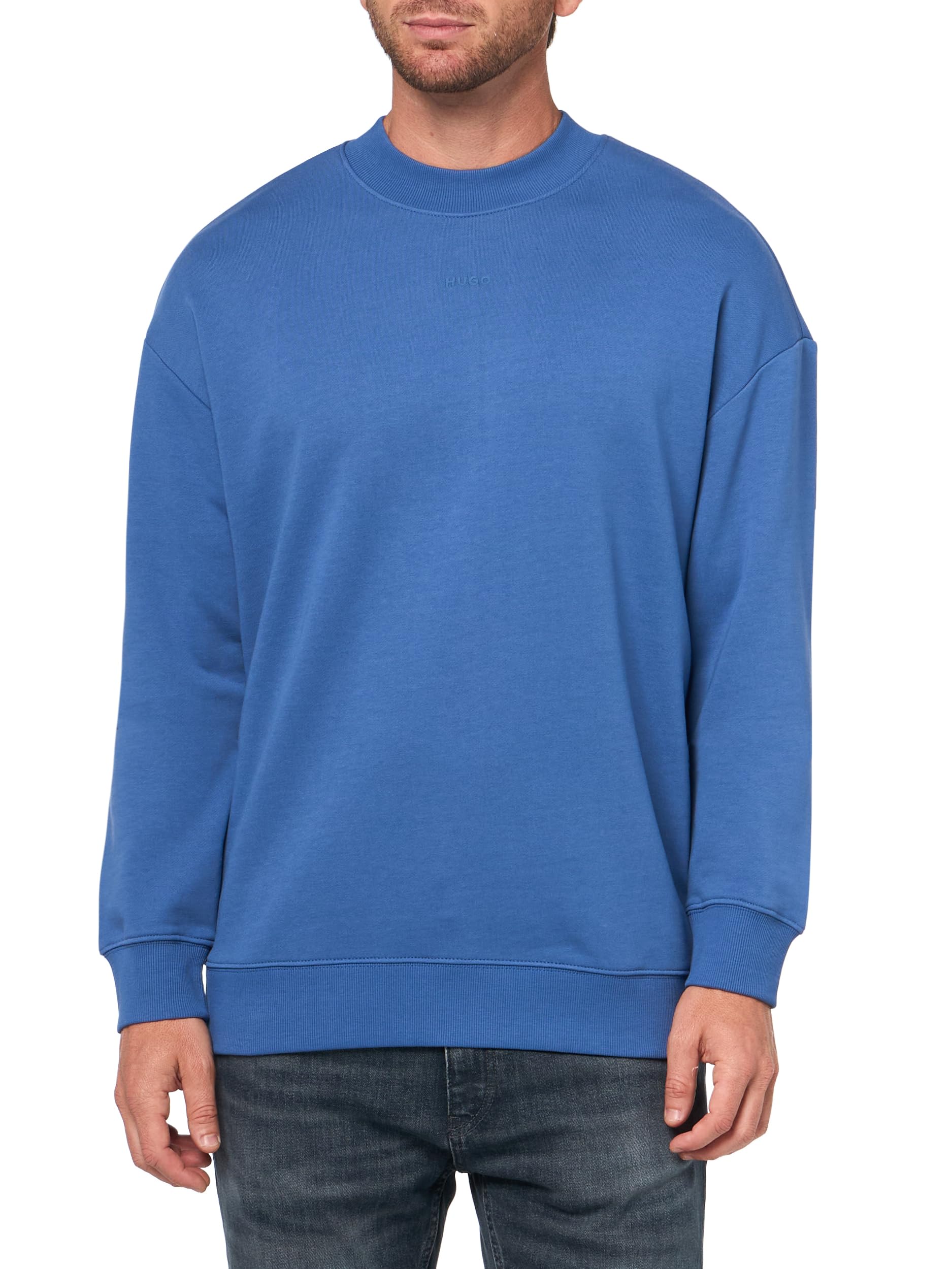 HUGO womens Small Logo French Terry Sweatshirt, Skyline Blue, L
