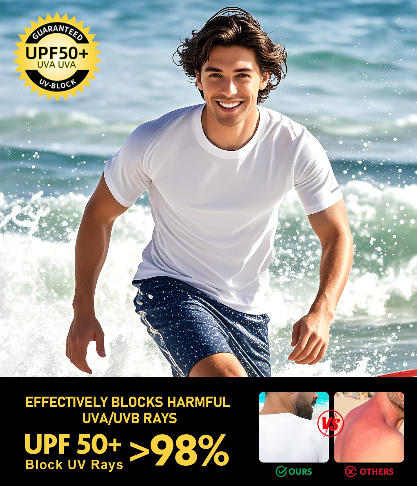 Boyzn 1 or 3er Pack UV Shirt Herren Schwimmshirt UPF 50+ UV Schutz T-Shirt Atmungsaktiv Schnelltrocknend Funktionsshirt Herren Kurzarm Rashguard Badeshirt Wandershirt Surf Sport Shirt für Schwimmen