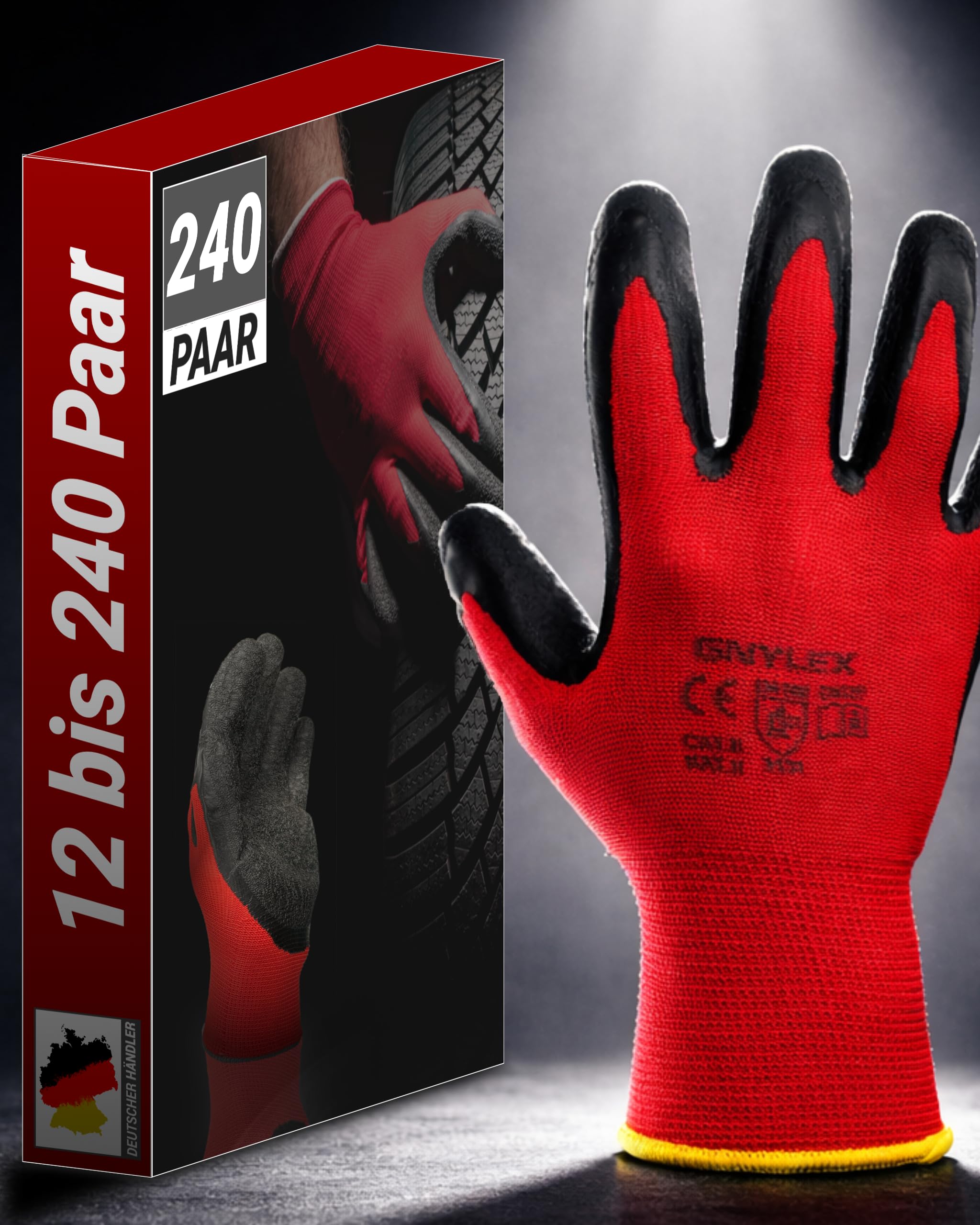 WS-Pro Arbeitshandschuhe mit Latexbeschichtung - 240 Paar - Arbeitshandschuhe Damen, Arbeitshandschuhe Herren - Robuste Montagehandschuhe für Heim und Garten - Gartenhandschuhe - Größe 10