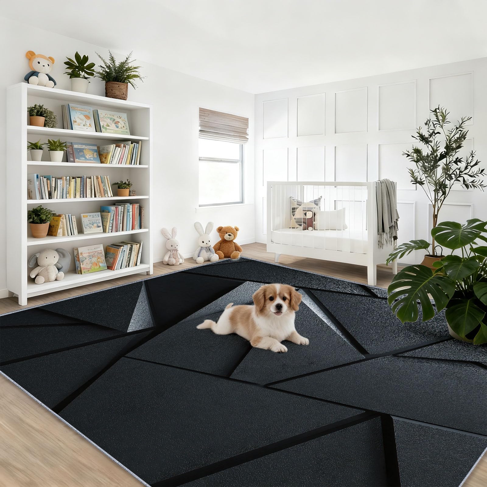 Moderne Minimaliste Tapis en TPR Antidérapant, Lavable Tapis 120 x 170 cm Géométrique Métal Triangle, pour Salon ou Chambre Intérieur, Noir