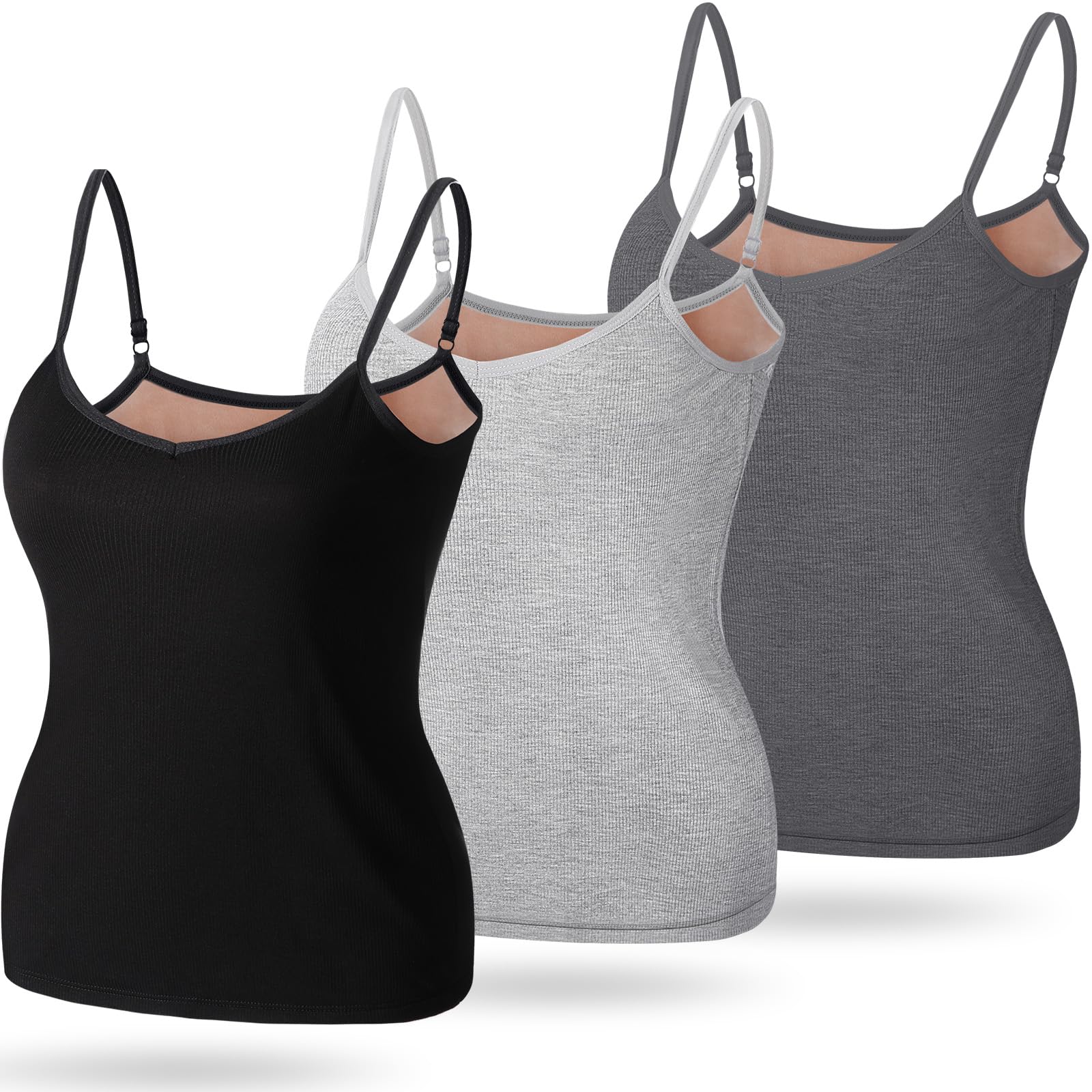 Women Thermal Tank Tops Spaghetti Straps Camisole Fleece Lined Undershirt Underwear-image-7