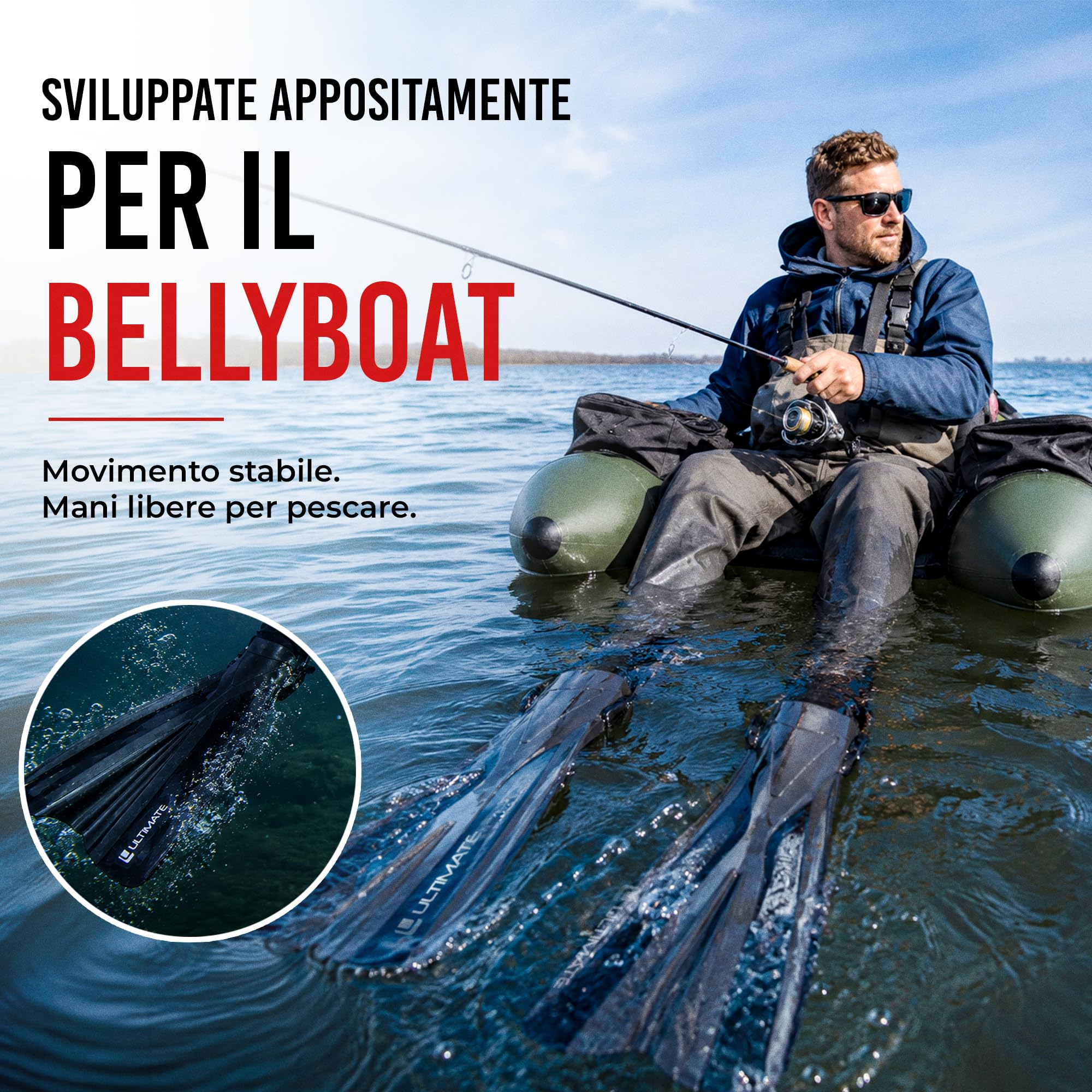 Ultimate Bellyboat Fins - One Size Fits All - Pinne Per Belly Boat