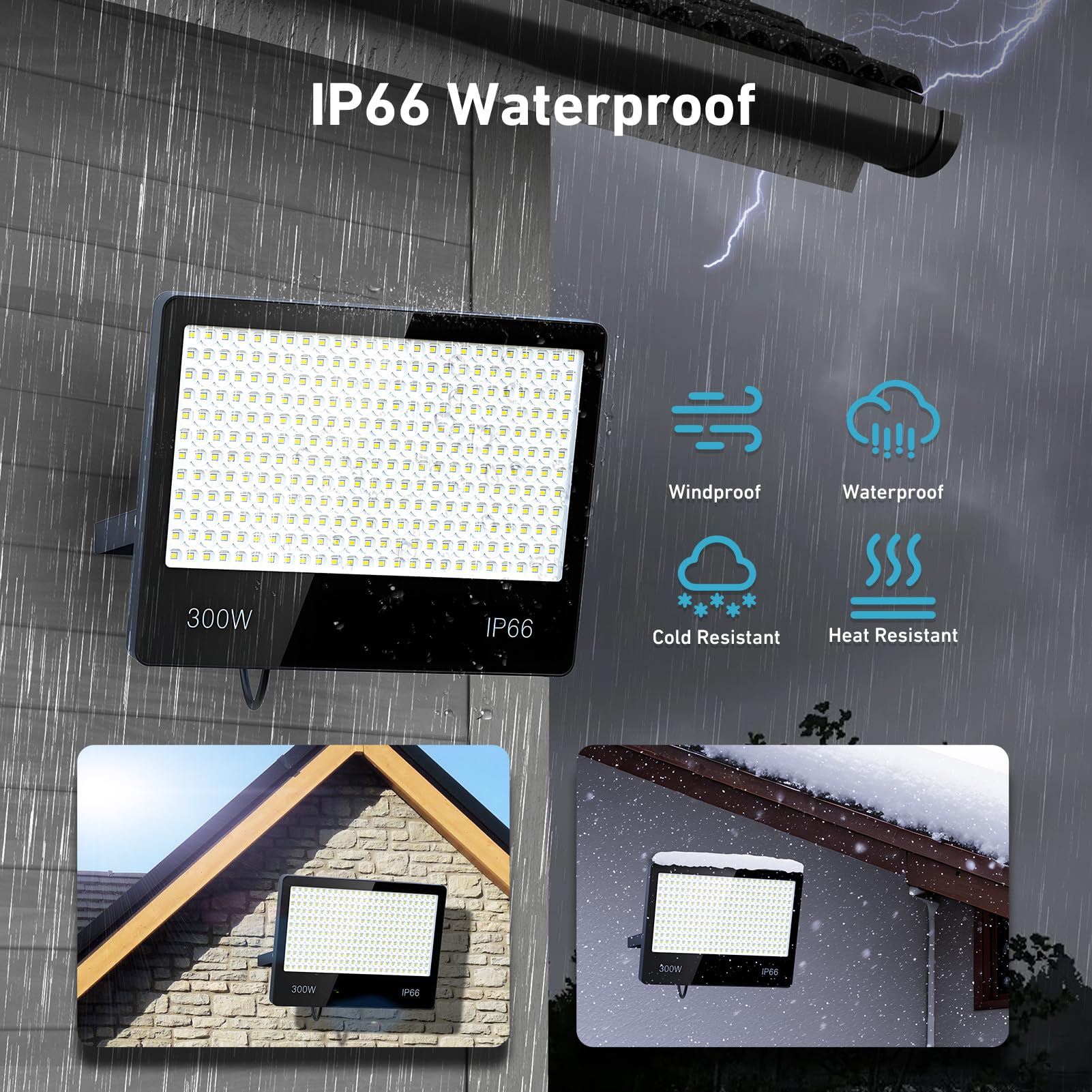 Focos LED Exterior 300W - 30000LM 6500k Blanco Frío Superbrillante Proyector LED Exterior, IP67 Impermeable Luz Exterior para Estadios, Patios, Carreteras, Garajes